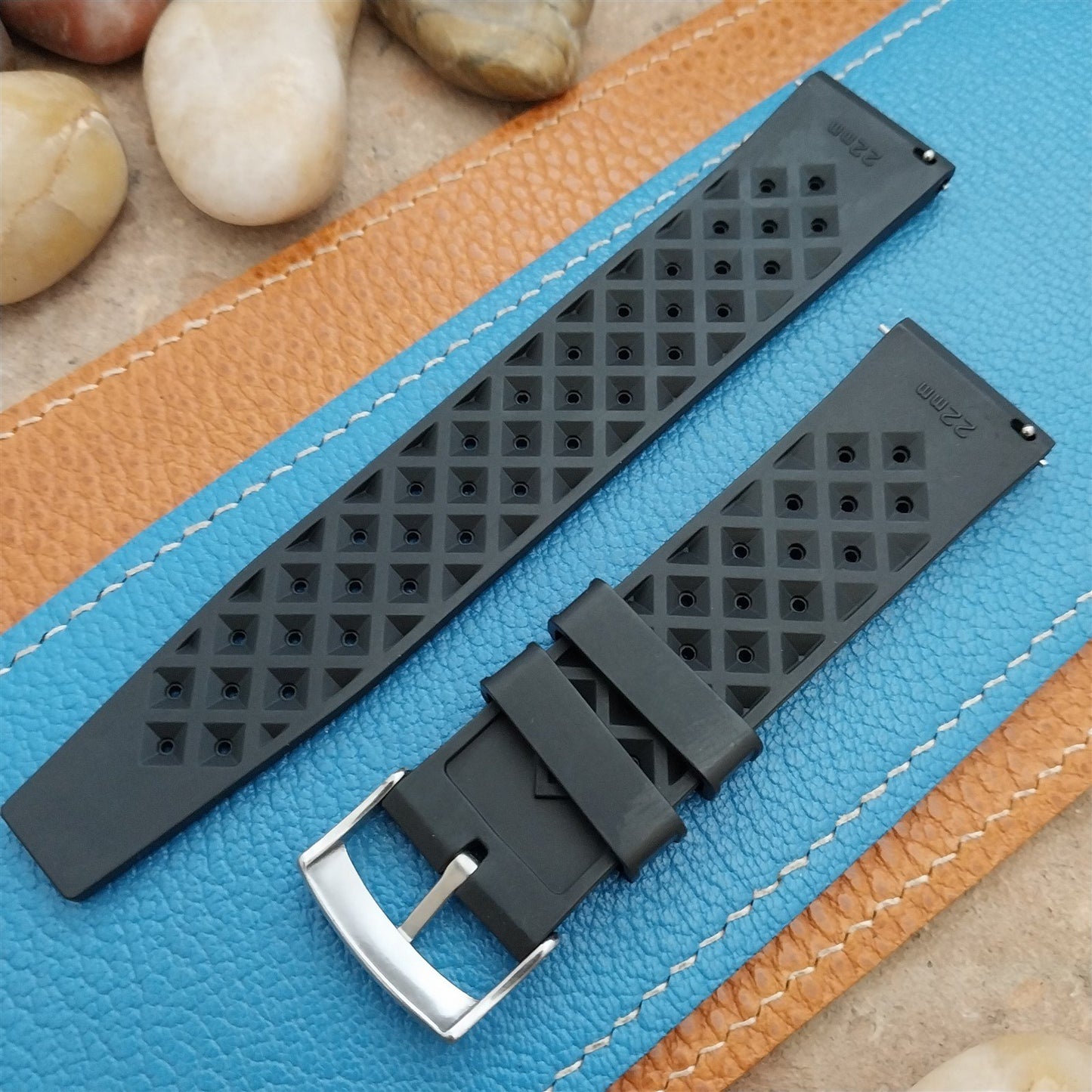 22mm FKM Tropical Black Tapered Divers Watch Strap