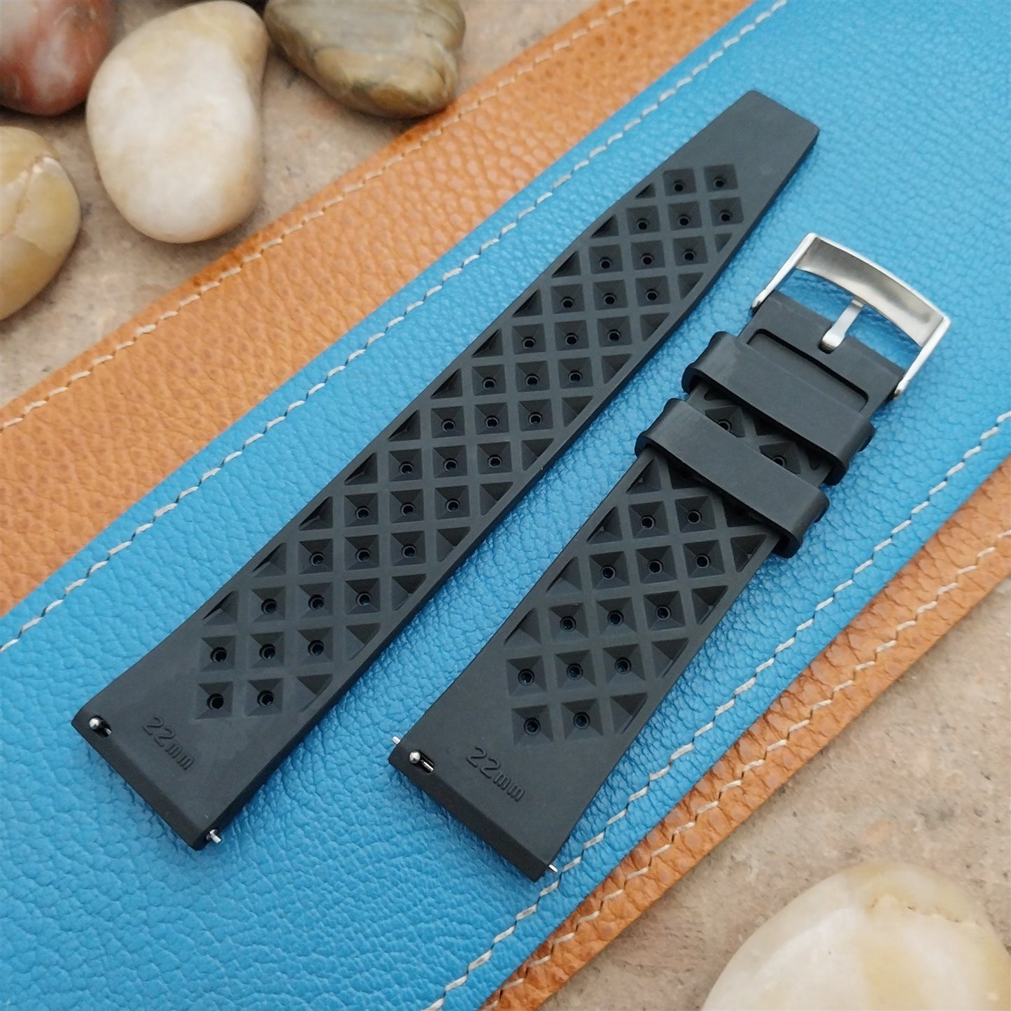22mm FKM Tropical Black Tapered Divers Watch Strap