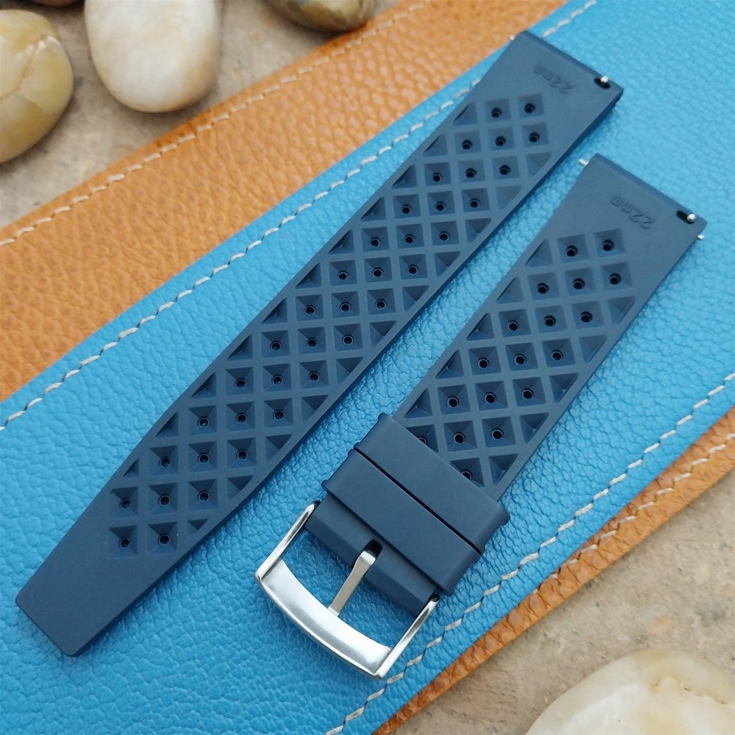 22mm FKM Tropical Blue Tapered Divers Watch Strap & Quick Release Spring Bars