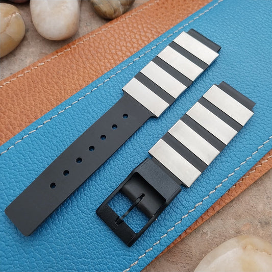 18mm Mod Rally Strap Black & Stainless Steel 1960s-1970s Vintage Watch Band