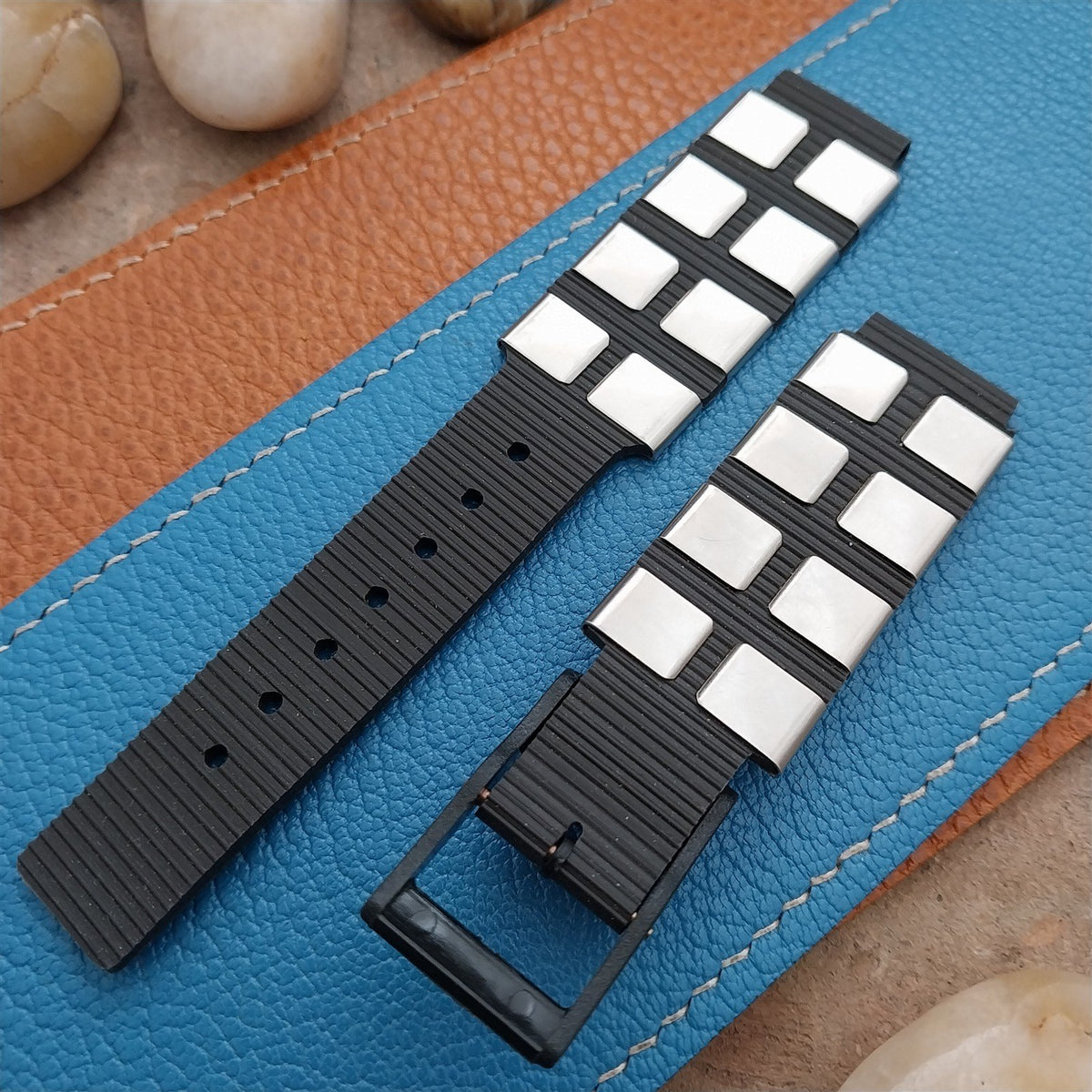 Steel Rally Watch Strap 18mm Mod Rally Strap Black & Stainless Steel 1960s-1970s Vintage Watch ...