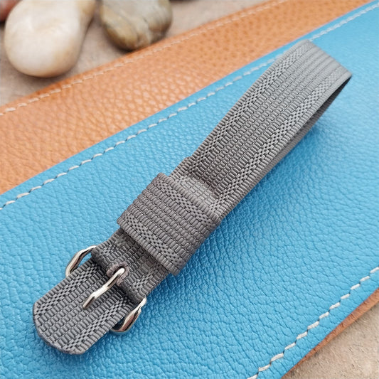 Vintage 16mm Gray Ribbed Nylon Single-Pass Short NOS Classic 1950s Watch Strap