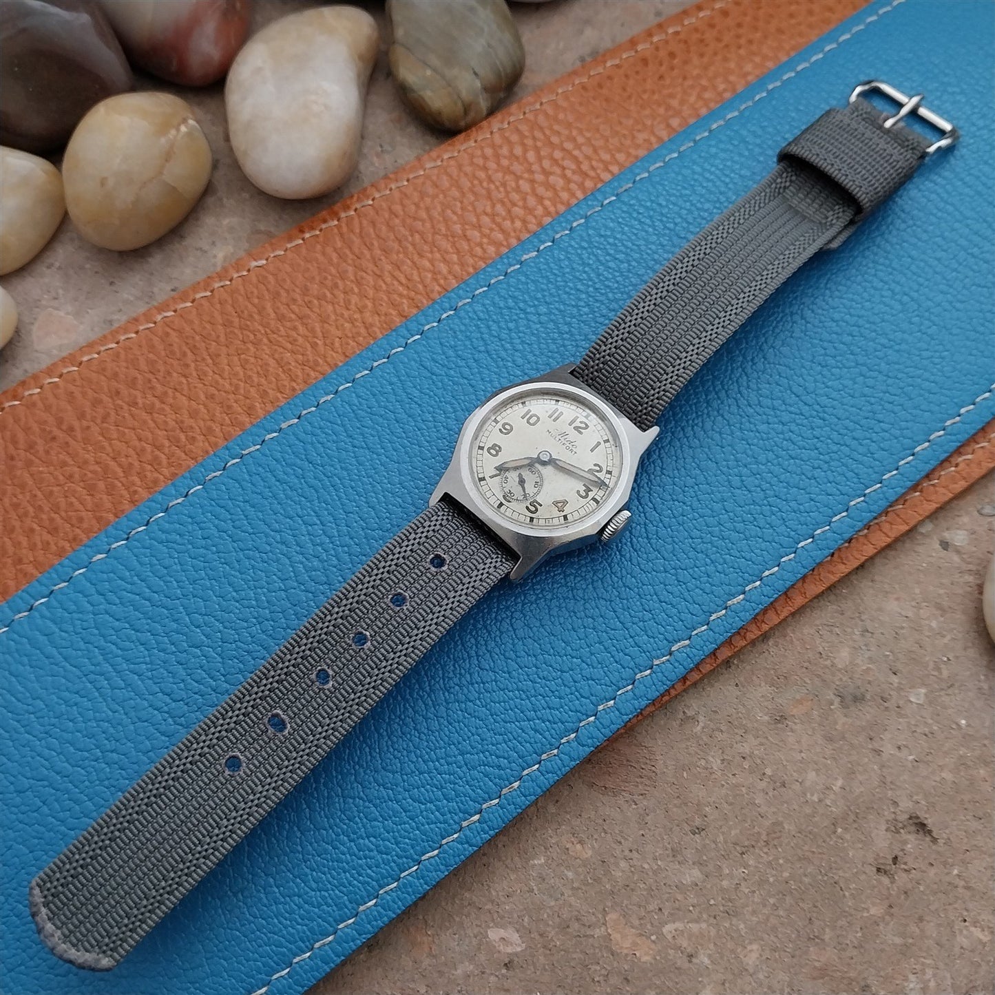 Vintage 16mm Gray Ribbed Nylon Single-Pass Short NOS Classic 1950s Watch Strap