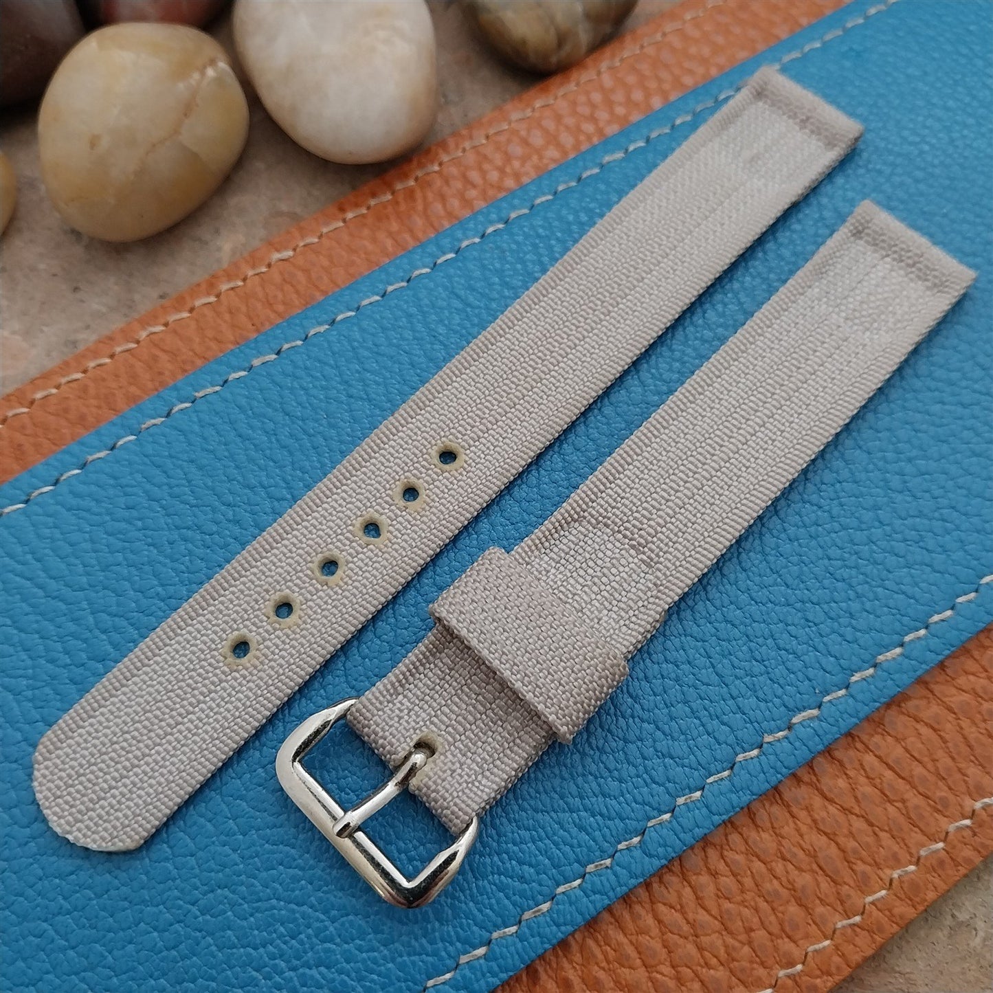 Vintage 1950s Long Gemex 16mm Gray Ribbed Nylon 2 piece Unused Field Watch Strap