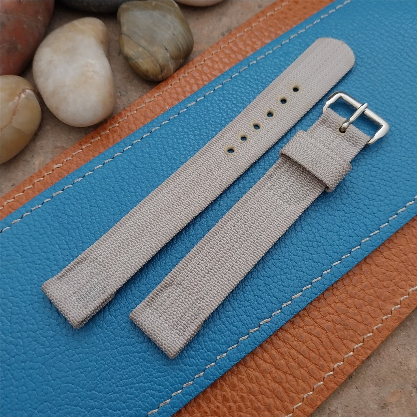Vintage 1950s Long Gemex 16mm Gray Ribbed Nylon 2 piece Unused Field Watch Strap