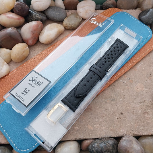 22mm Speidel Driving Strap Perforated Tapered Black Leather Unused Watch Band