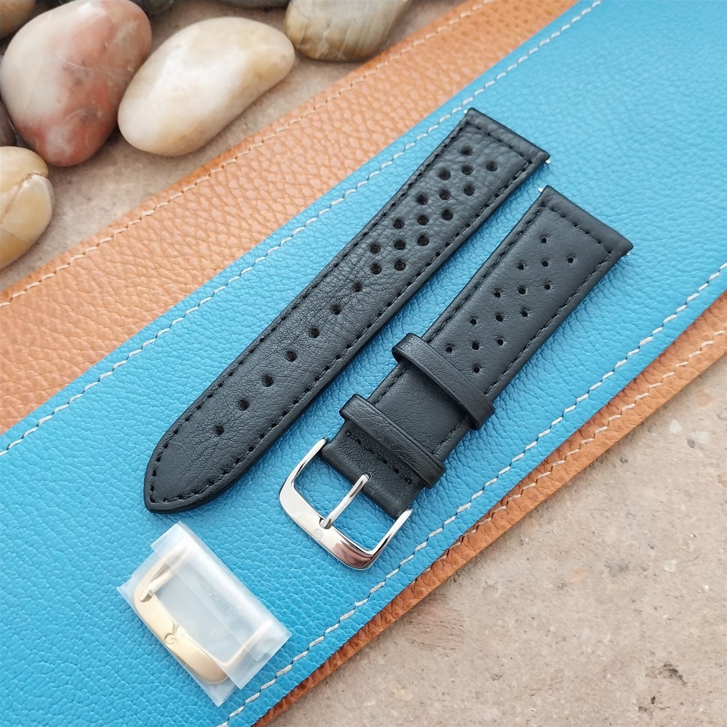 22mm Speidel Driving Strap Perforated Tapered Black Leather Unused Watch Band