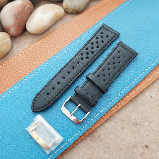 22mm Speidel Driving Strap Perforated Tapered Black Leather Unused Watch Band