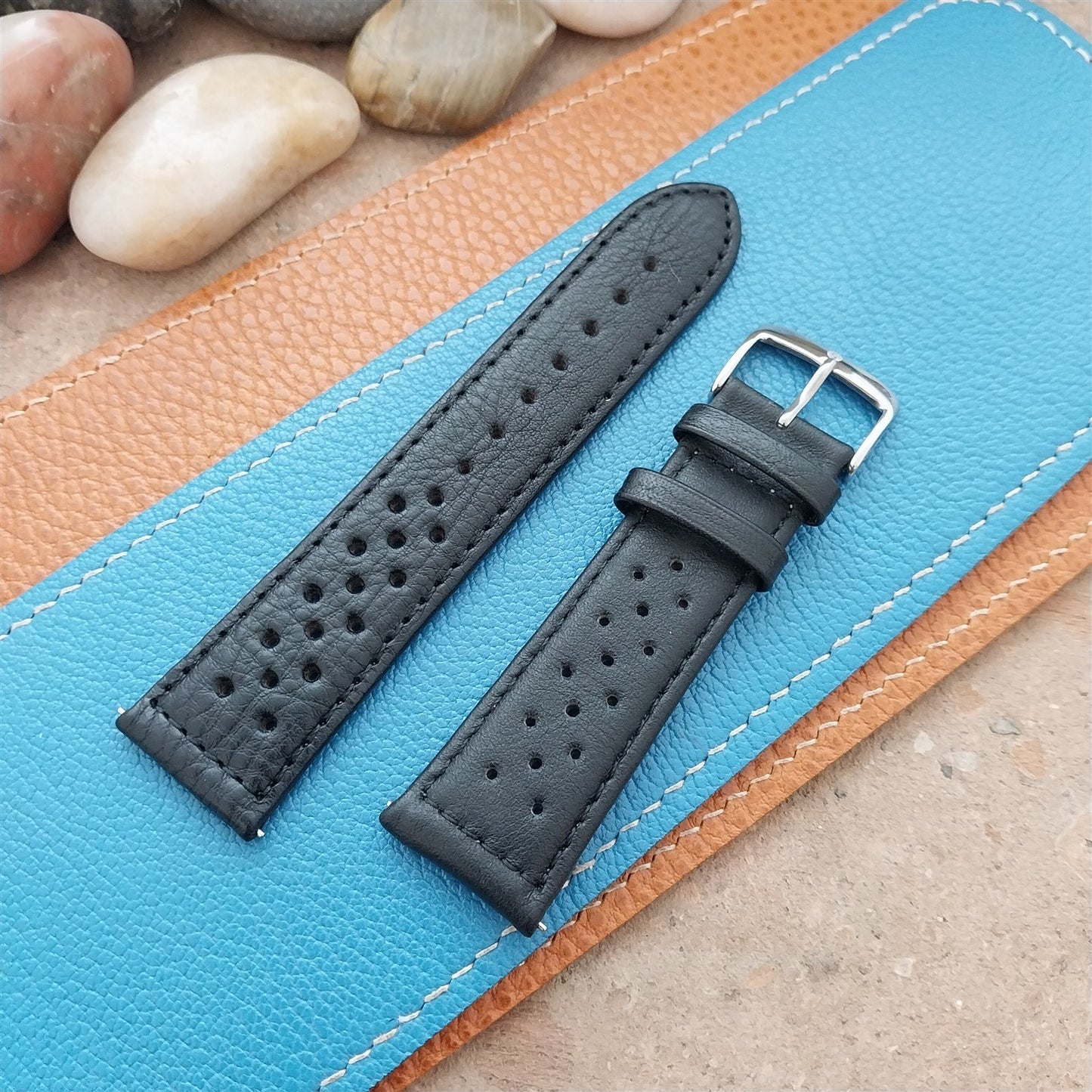 22mm Speidel Driving Strap Perforated Tapered Black Leather Unused Watch Band