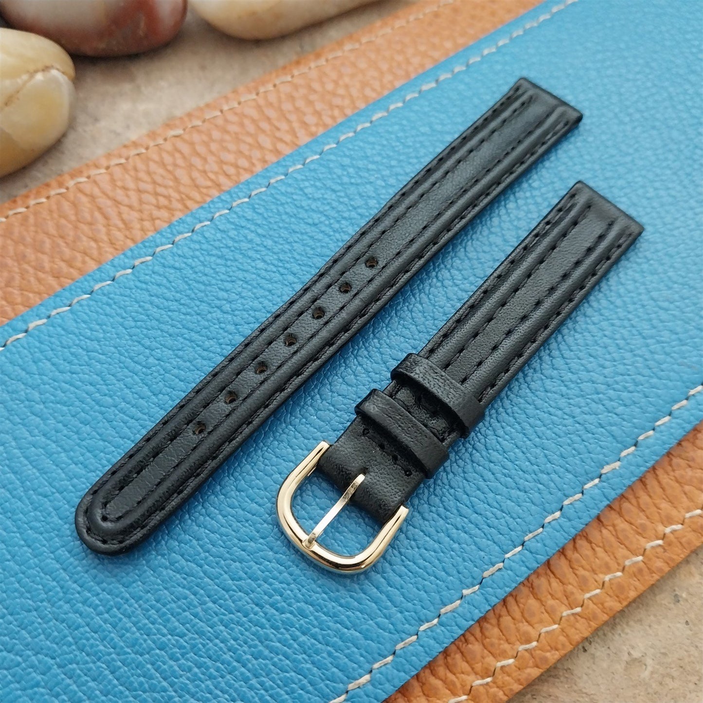 13mm Ladies Swiss Black Calfskin Leather nos Unused Vintage Watch Strap