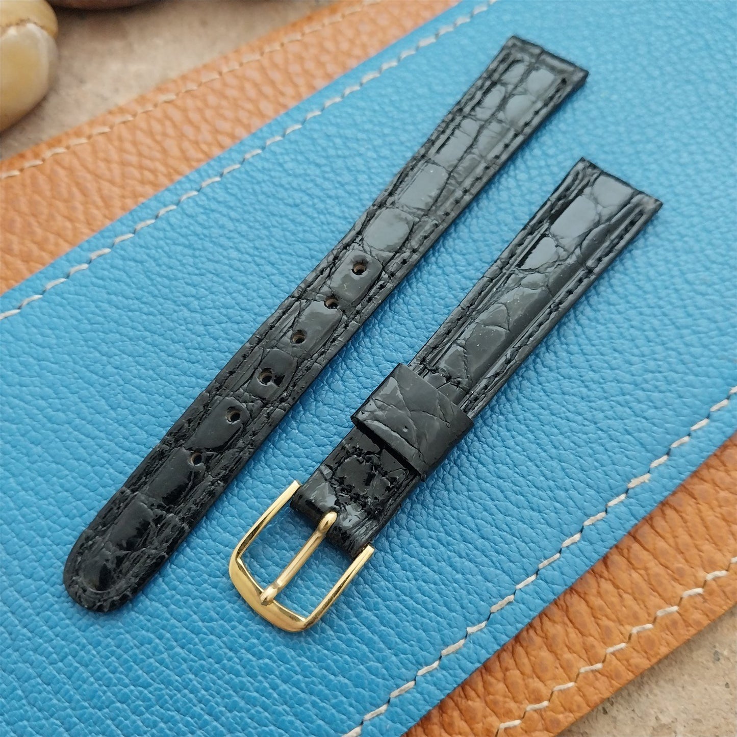 Vintage 1/2" 13mm Black Alligator Ladies nos Unused Classic Watch Strap