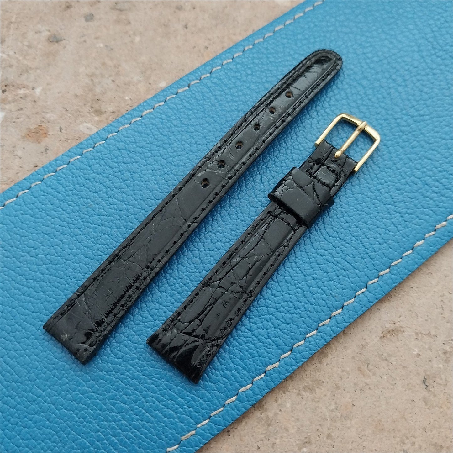 Vintage 1/2" 13mm Black Alligator Ladies nos Unused Classic Watch Strap