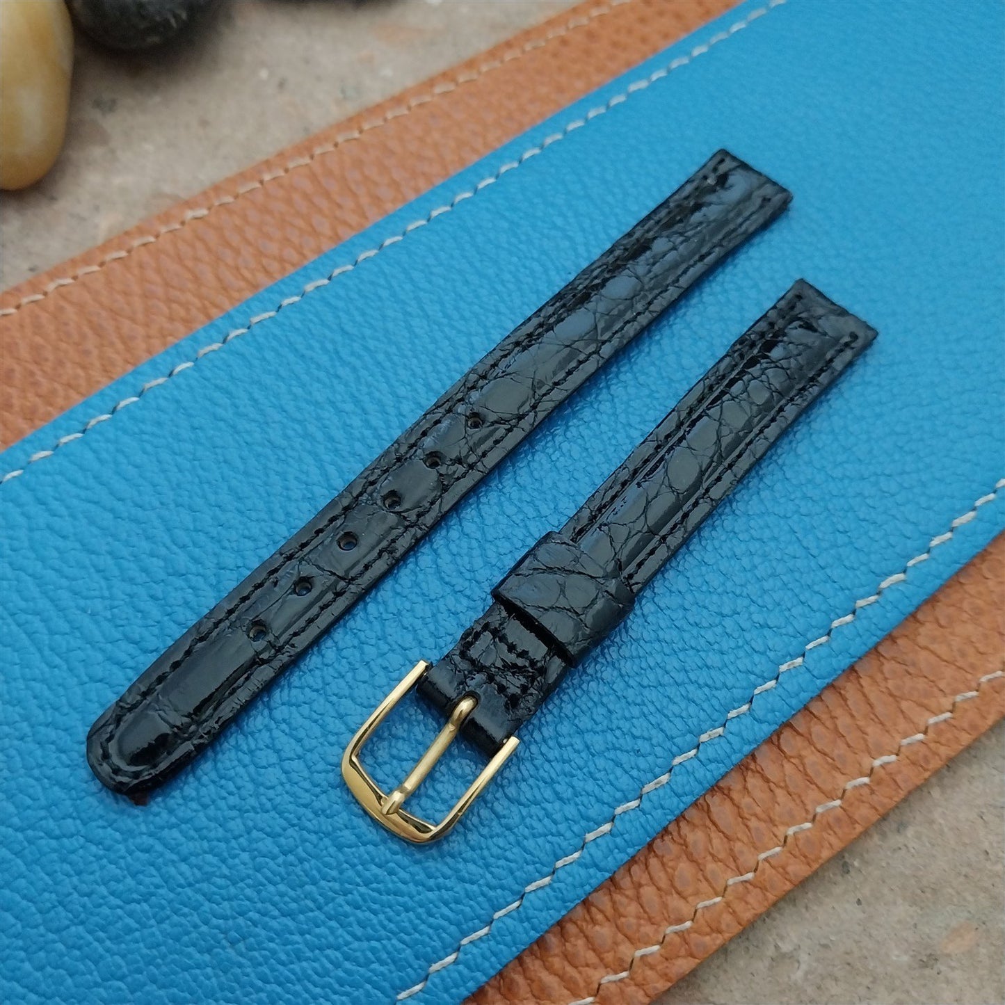 Vintage 7/16" 11mm Black Alligator Ladies nos Unused Classic Watch Strap