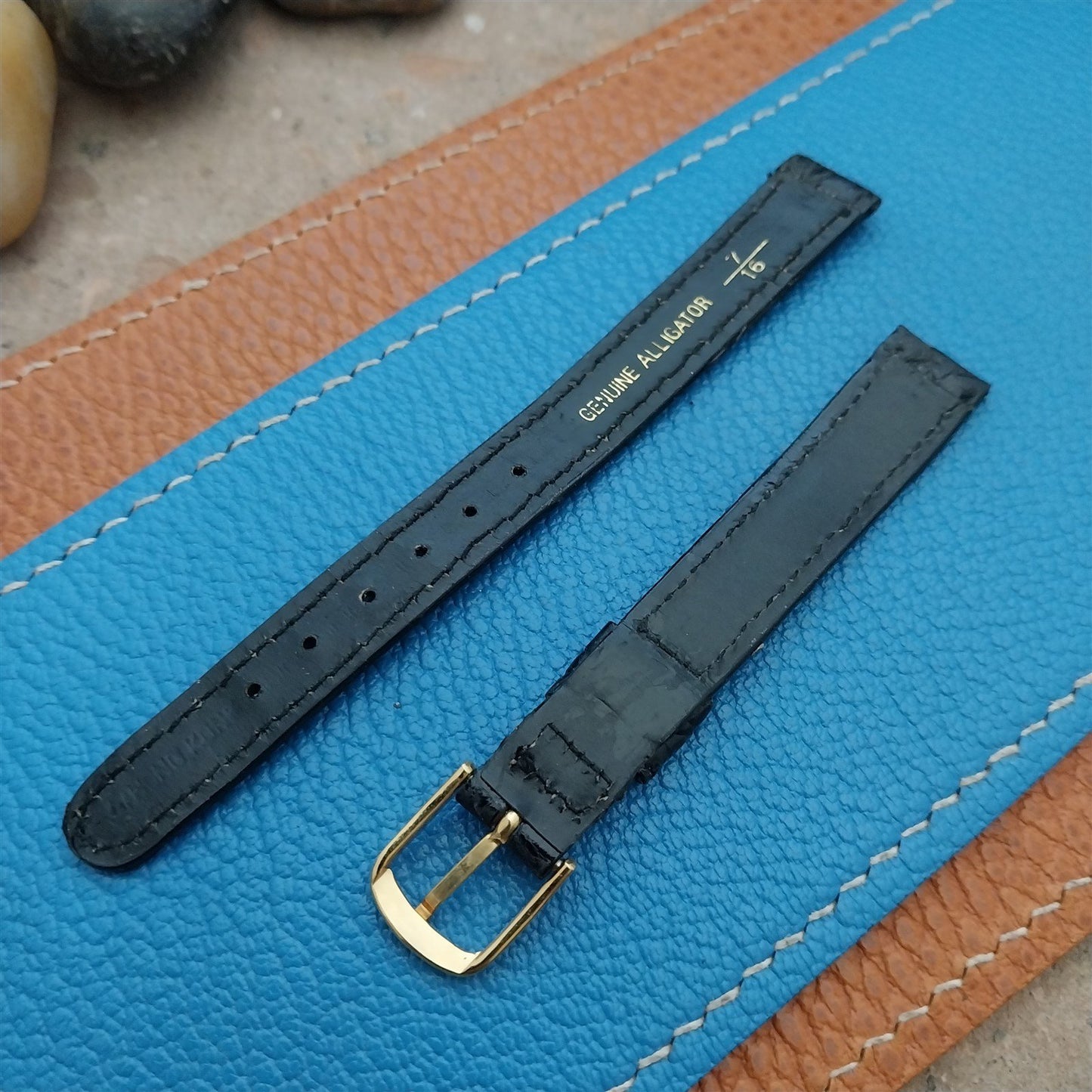 Vintage 7/16" 11mm Black Alligator Ladies nos Unused Classic Watch Strap