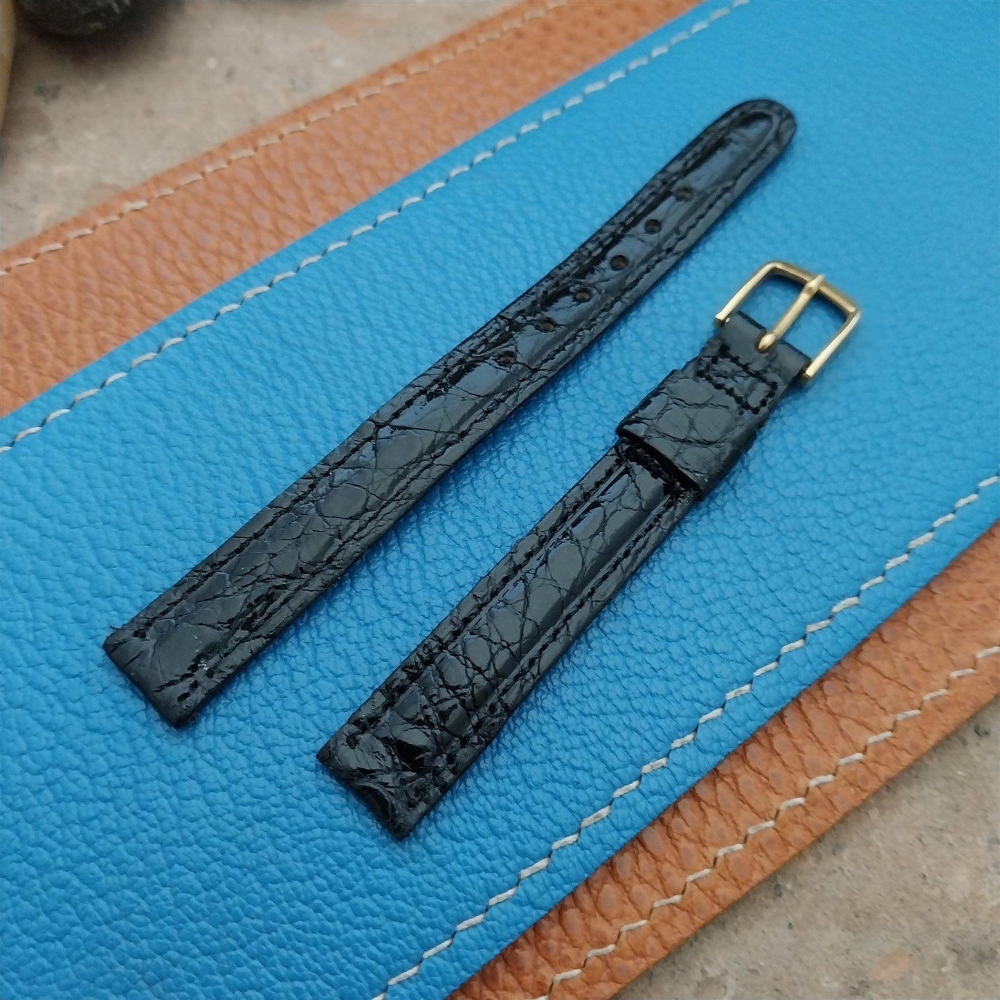 Vintage 7/16" 11mm Black Alligator Ladies nos Unused Classic Watch Strap