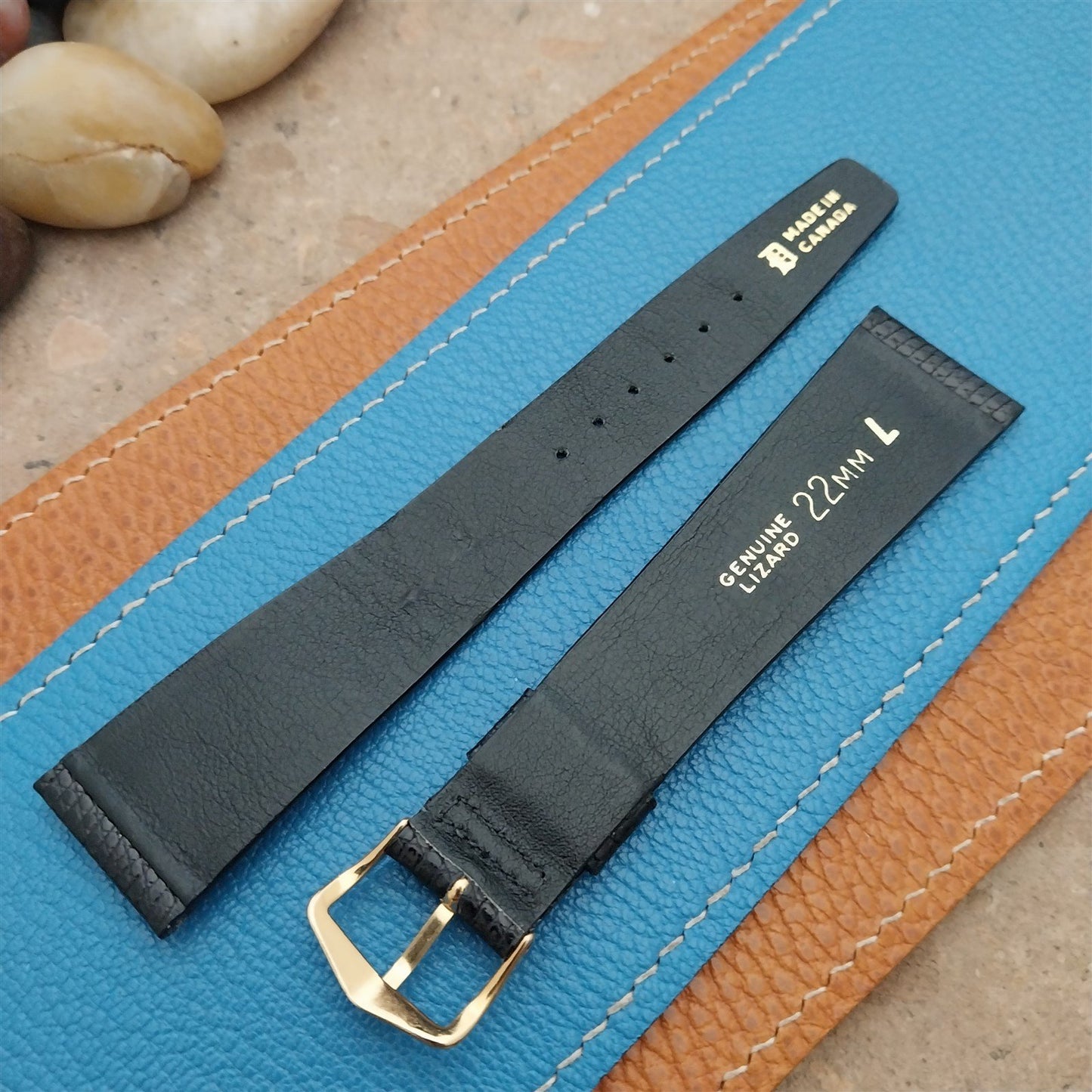 Vintage 22mm Downing Unpadded Lizard NOS Long Classic Tapered Watch Strap