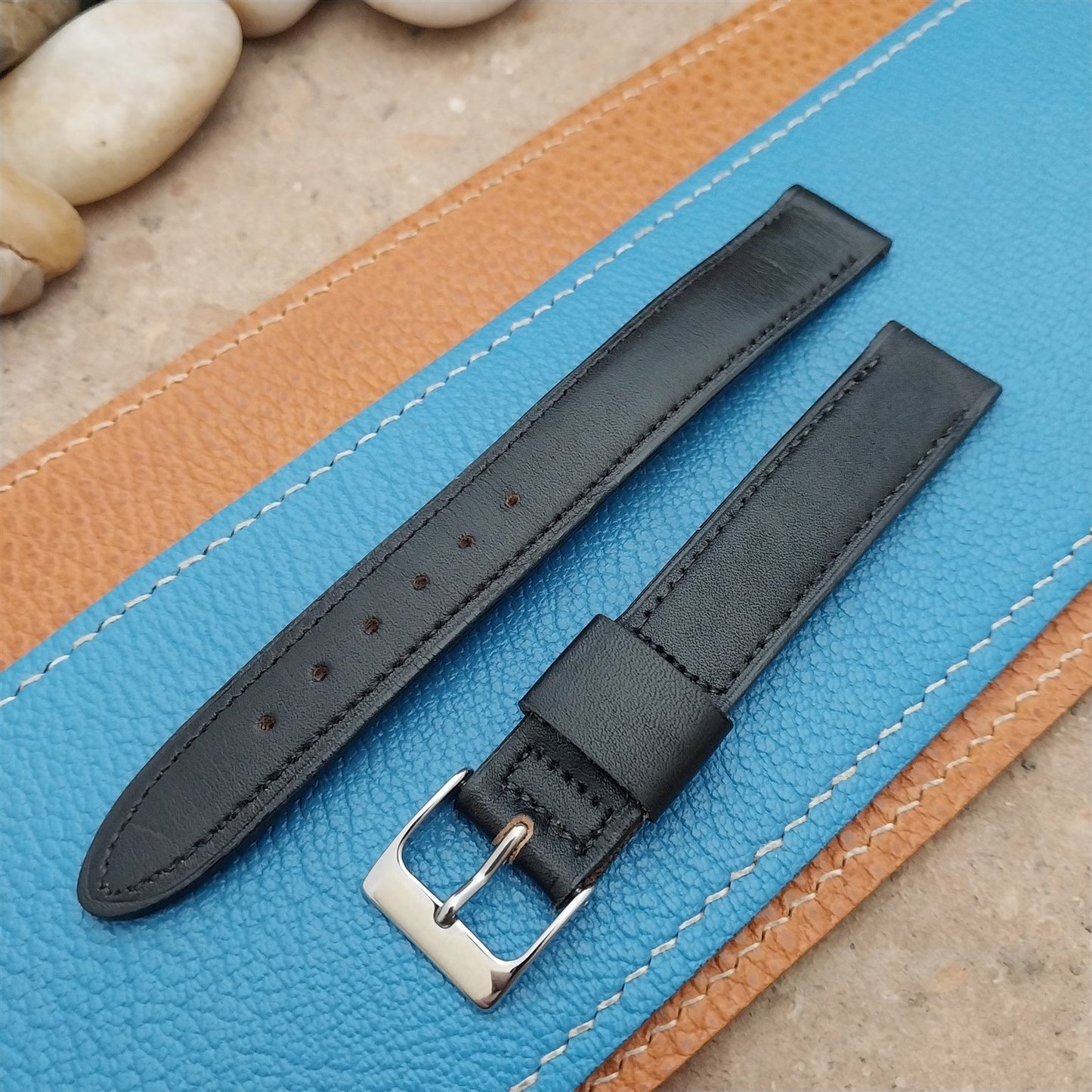 5/8" Downing Long Black Norwegian Calf Leather Unused 1970s Vintage Watch Strap