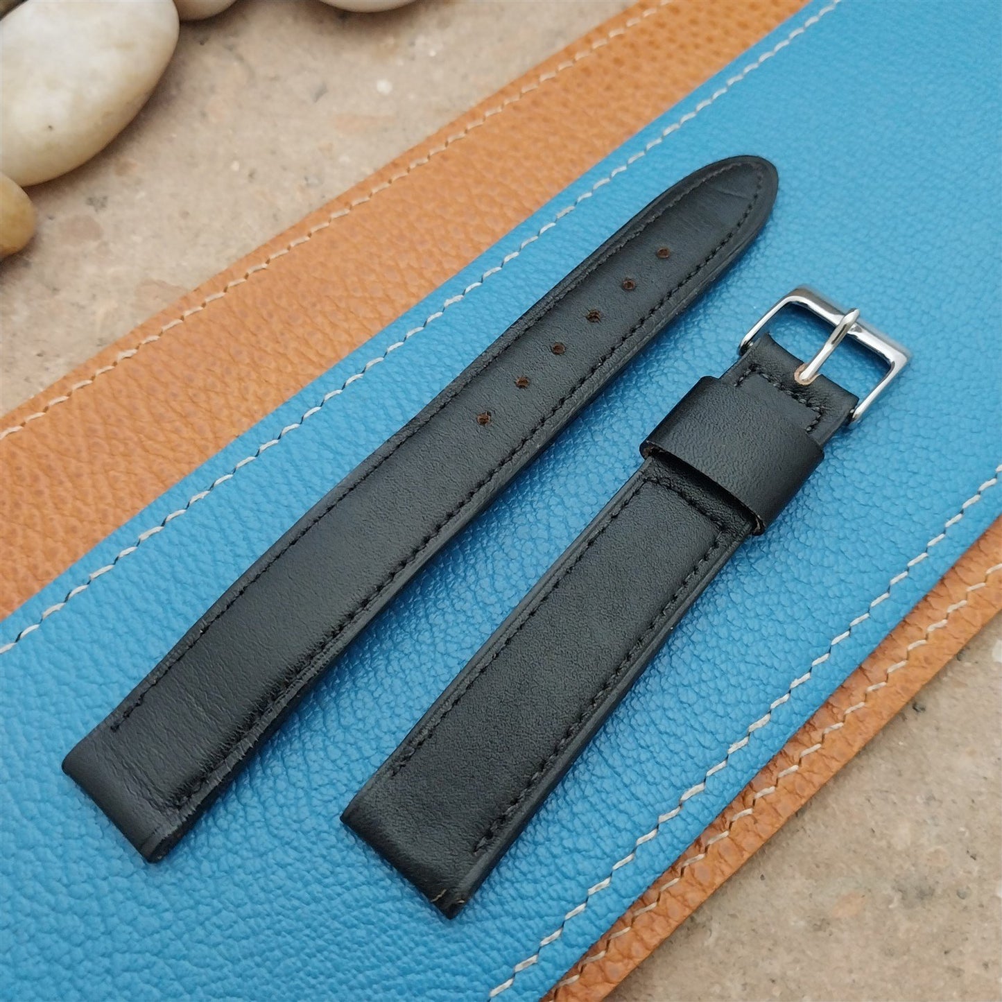 5/8" Downing Long Black Norwegian Calf Leather Unused 1970s Vintage Watch Strap