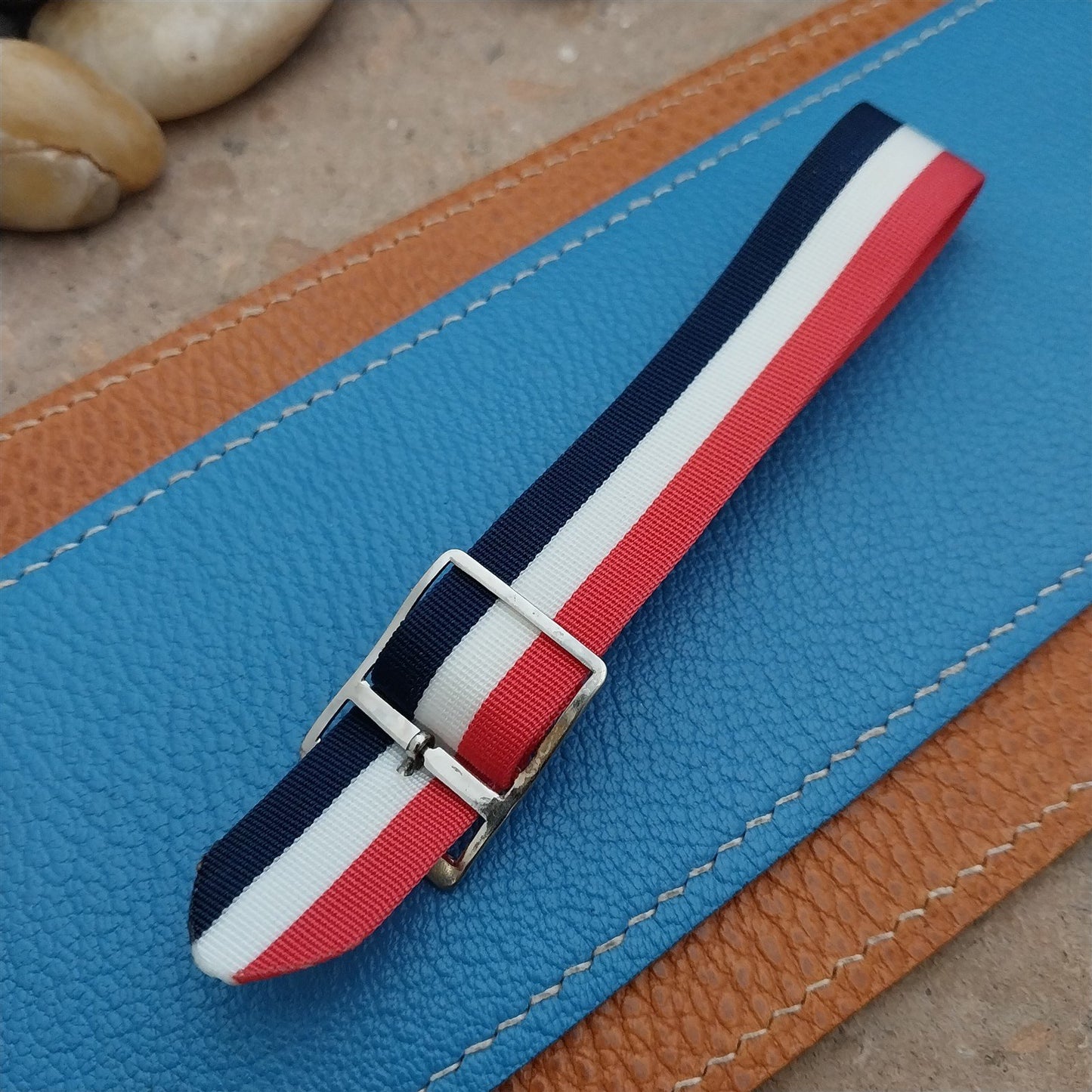 Vintage 17mm Striped Nylon Red White Blue Classic Single Pass 1970s Watch Strap