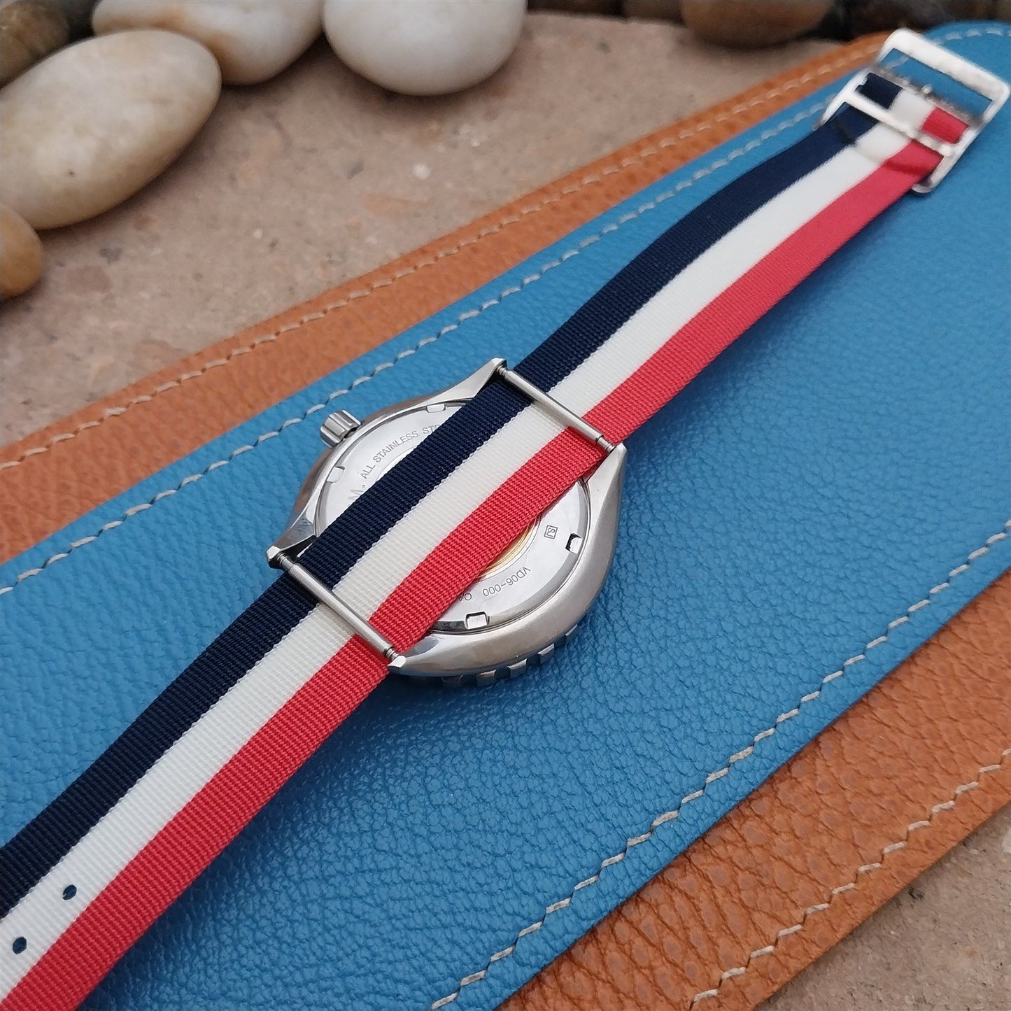 Vintage 17mm Striped Nylon Red White Blue Classic Single Pass 1970s Watch Strap
