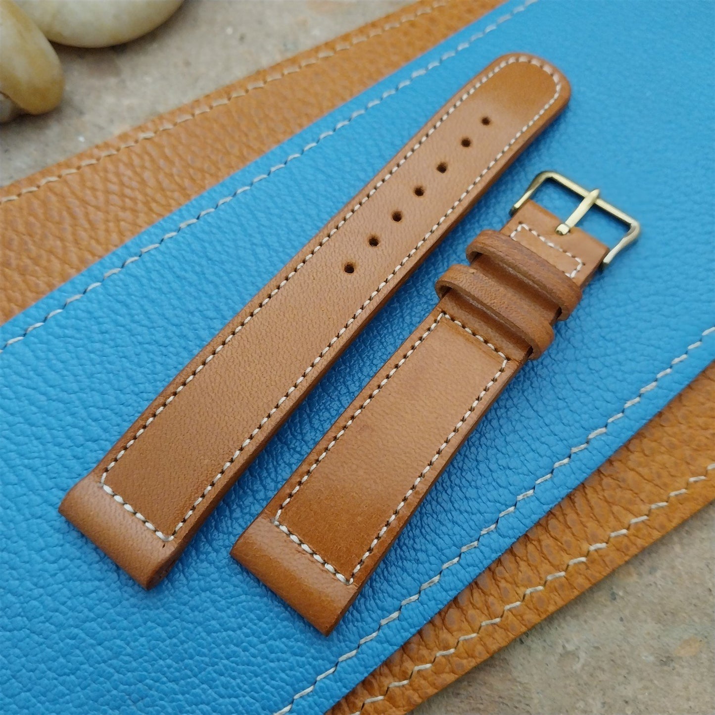 Vintage Elgin Saddle Leather 17.3mm Unused NOS Watch Strap & Gold Logo Buckle