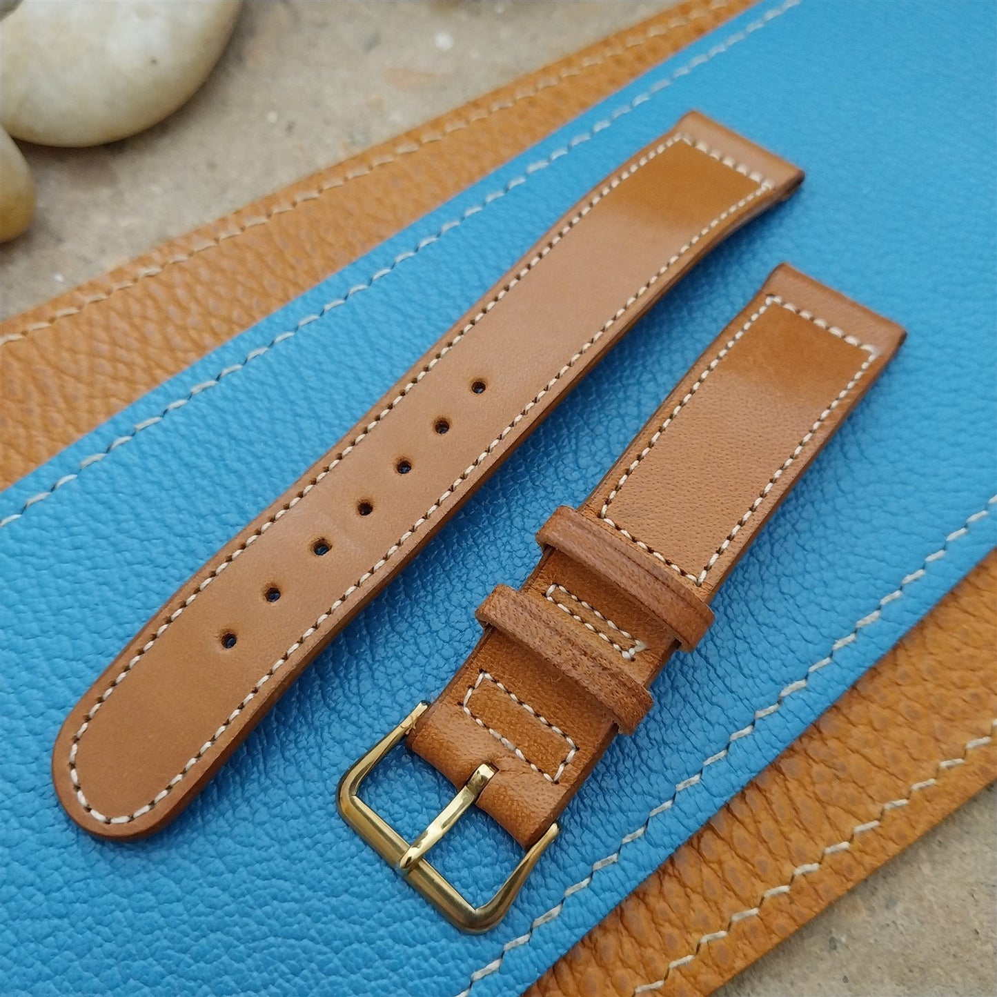 Vintage Elgin Saddle Leather 17.2mm Unused NOS Watch Strap & Gold Logo Buckle