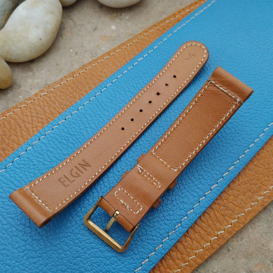 Vintage Elgin Saddle Leather 17.2mm Unused NOS Watch Strap & Gold Logo Buckle