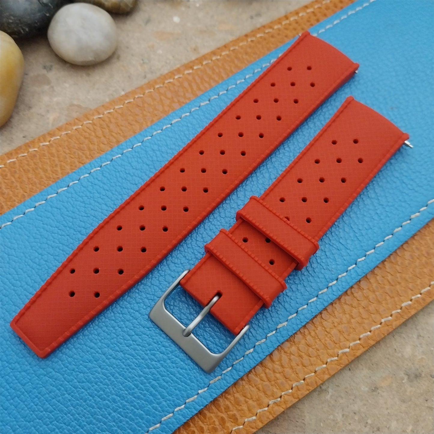 22mm FKM Tropical Red Divers Watch Strap QR Spring Bars & Bead Blasted Buckle