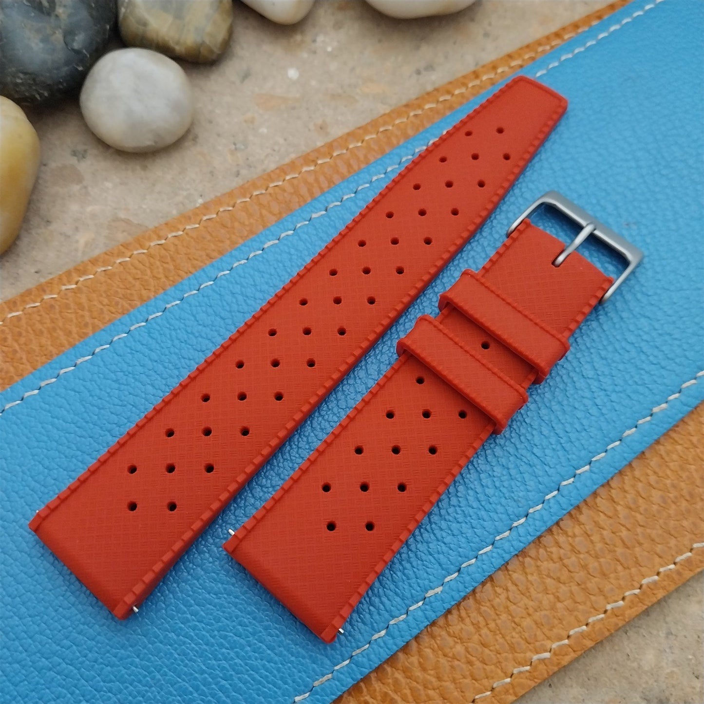 22mm FKM Tropical Red Divers Watch Strap QR Spring Bars & Bead Blasted Buckle