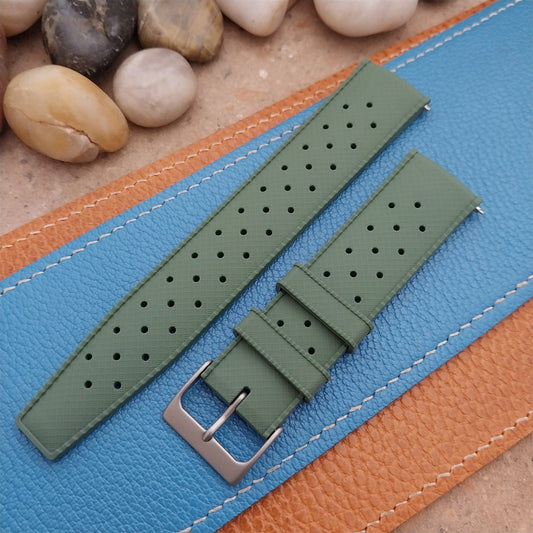 22mm FKM Tropical Green Divers Watch Strap QR Spring Bars & Bead Blasted Buckle