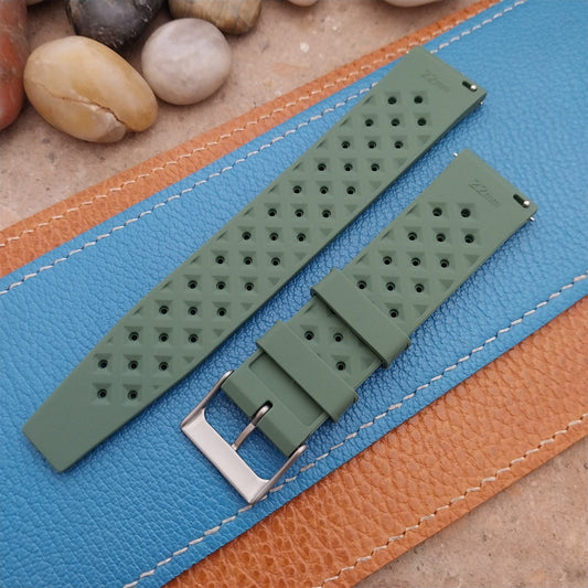 22mm FKM Tropical Green Divers Watch Strap QR Spring Bars & Bead Blasted Buckle