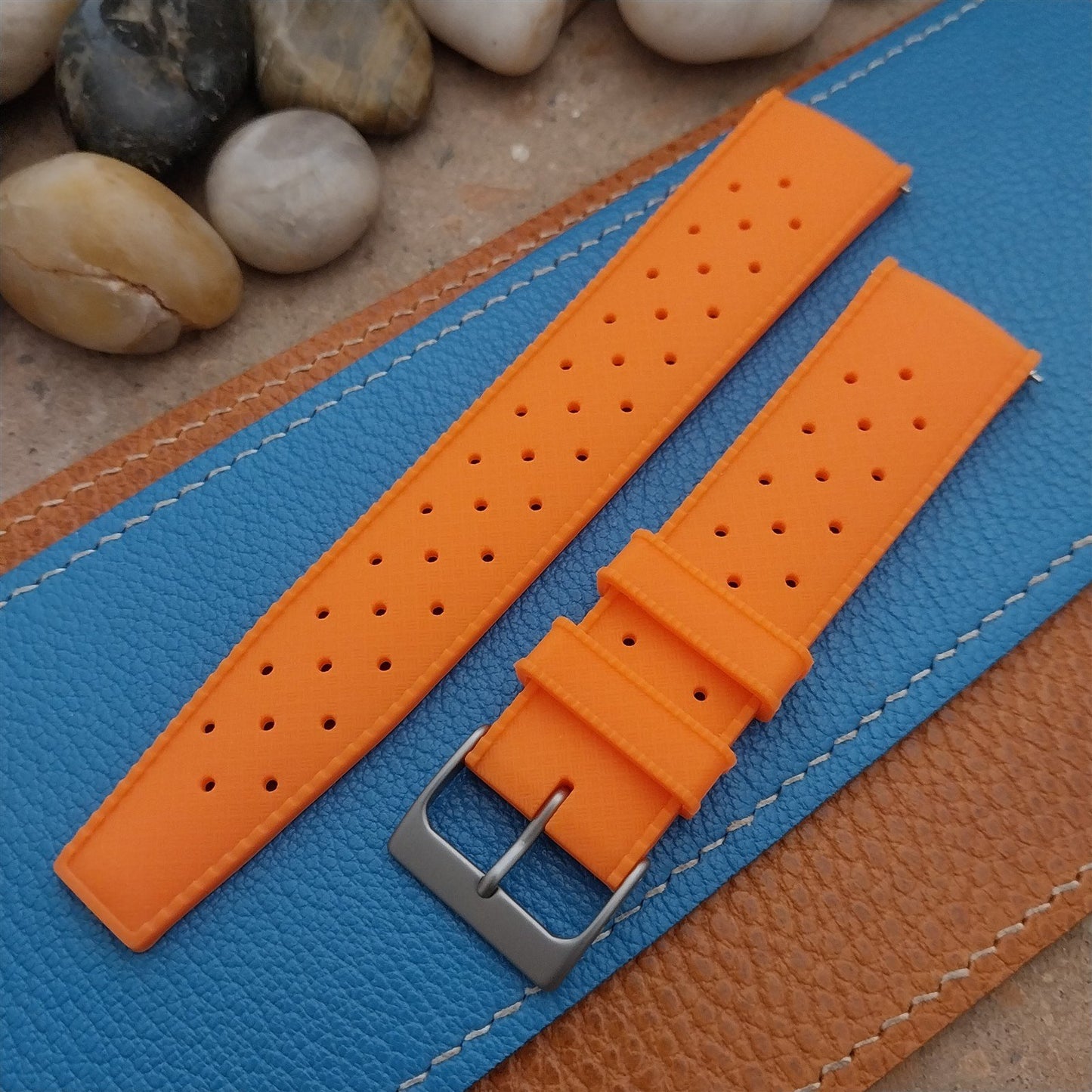 22mm FKM Tropical Orange Divers Watch Strap QR Spring Bars & Bead Blasted Buckle