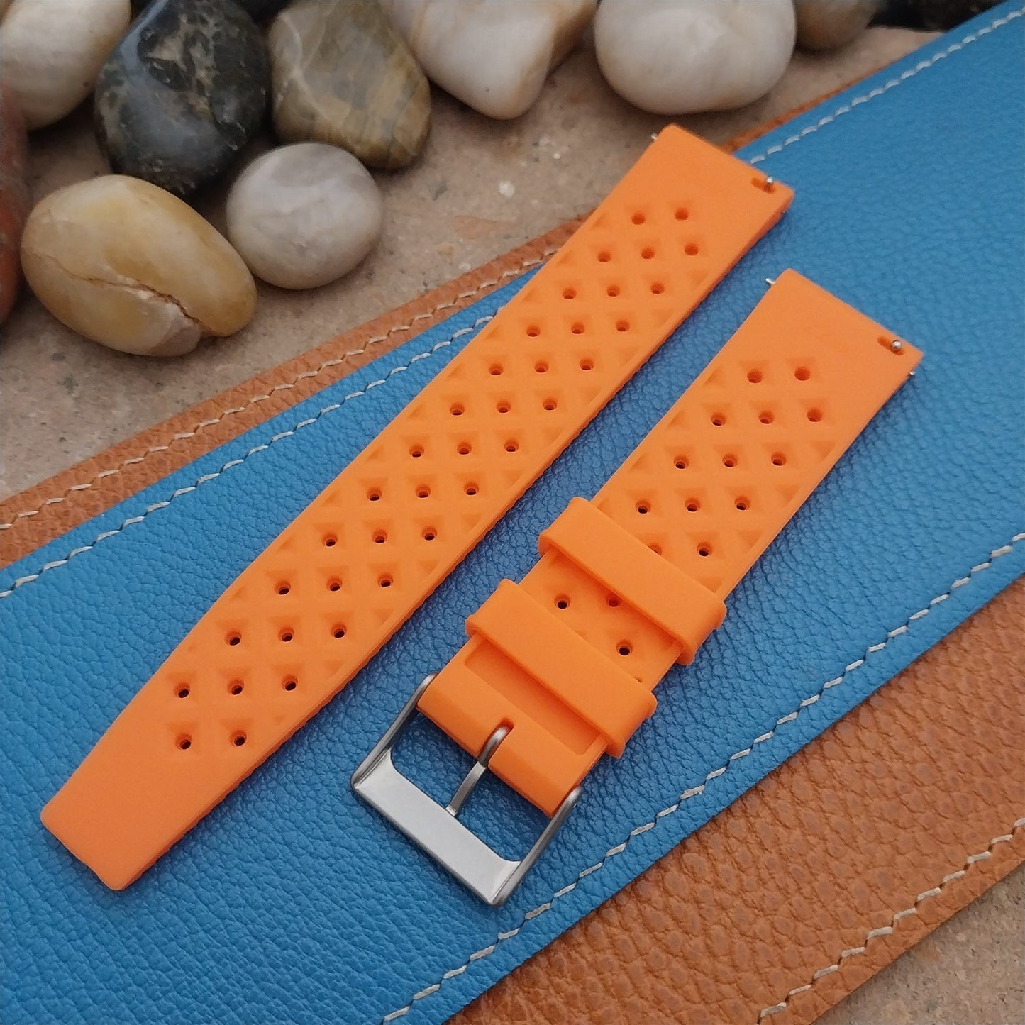 22mm FKM Tropical Orange Divers Watch Strap QR Spring Bars & Bead Blasted Buckle