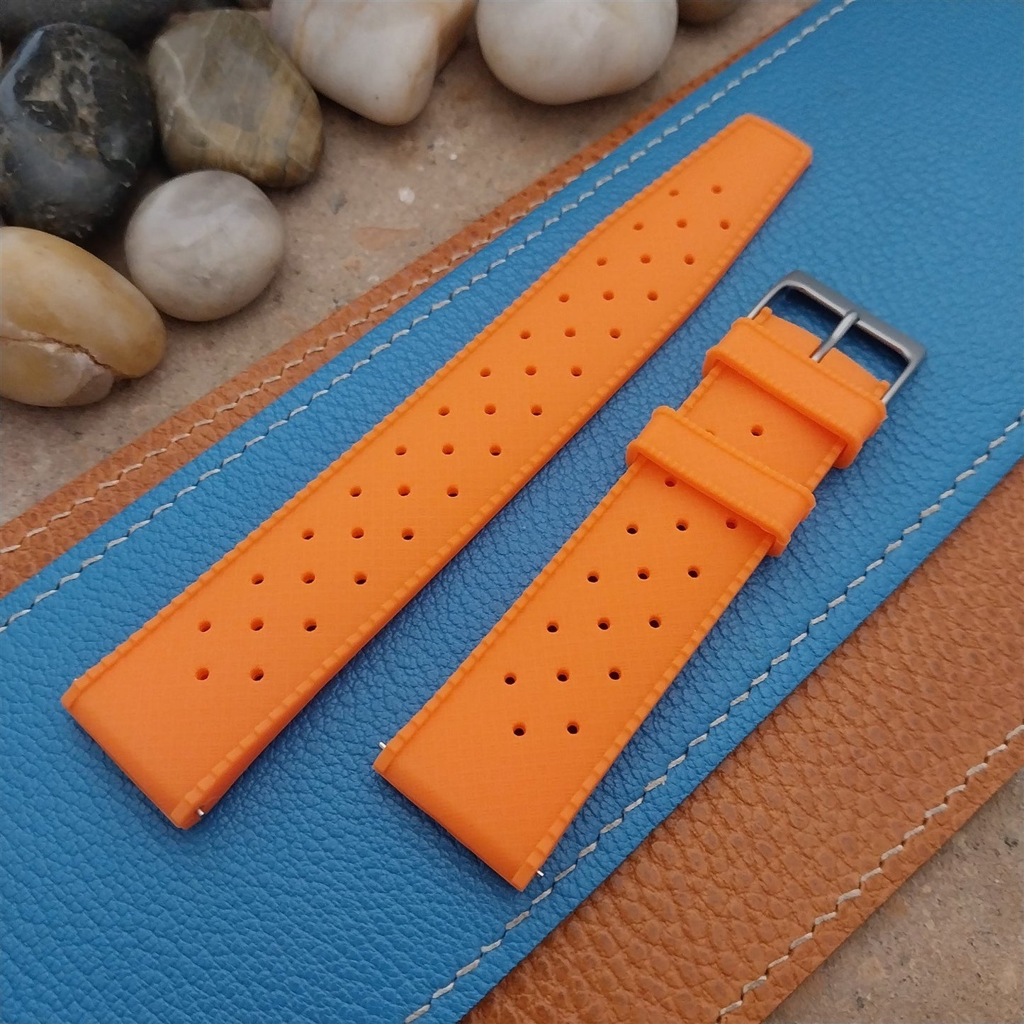 22mm FKM Tropical Orange Divers Watch Strap QR Spring Bars & Bead Blasted Buckle