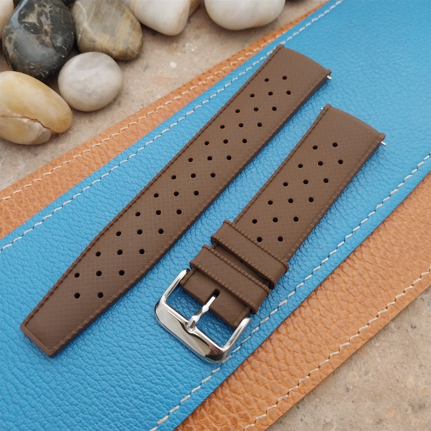 22mm FKM Tropical Tapered Brown Divers Watch Strap & Quick Release Spring Bars
