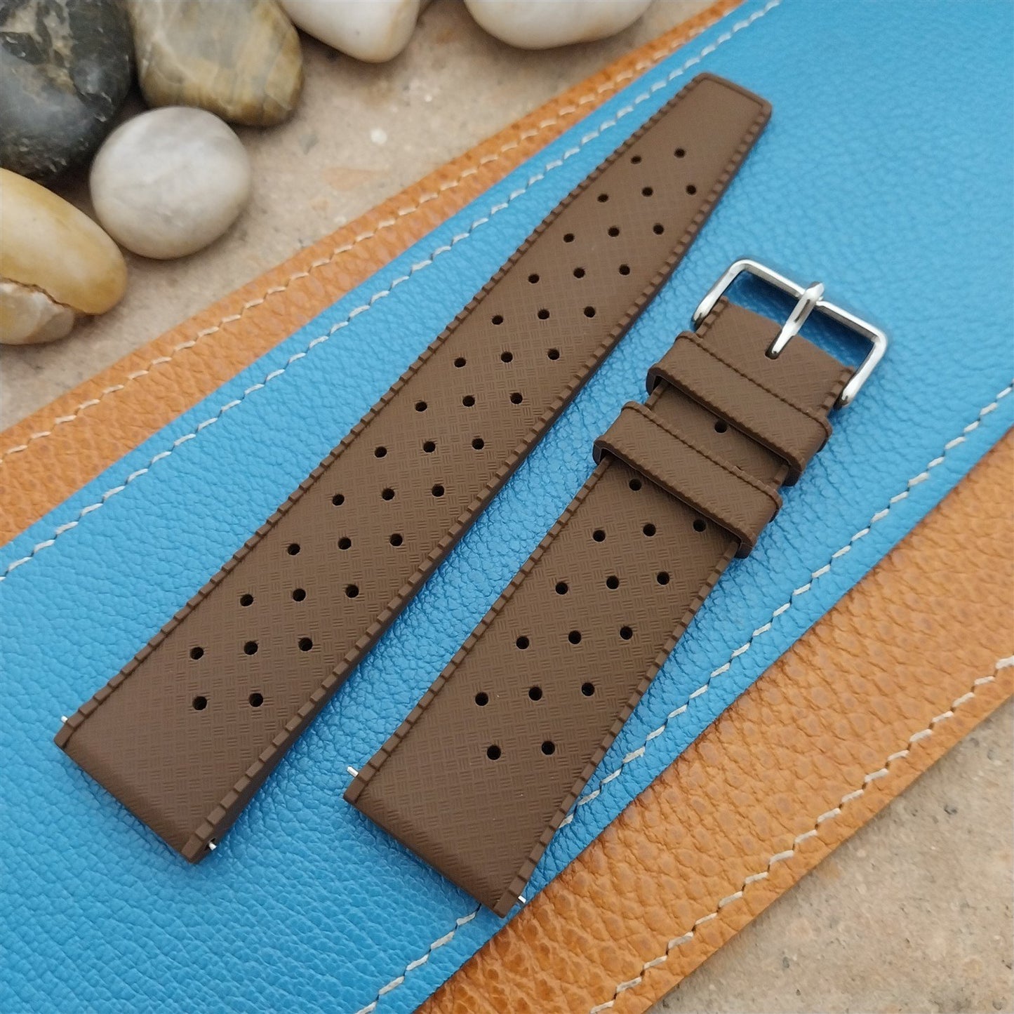 22mm FKM Tropical Tapered Brown Divers Watch Strap & Quick Release Spring Bars
