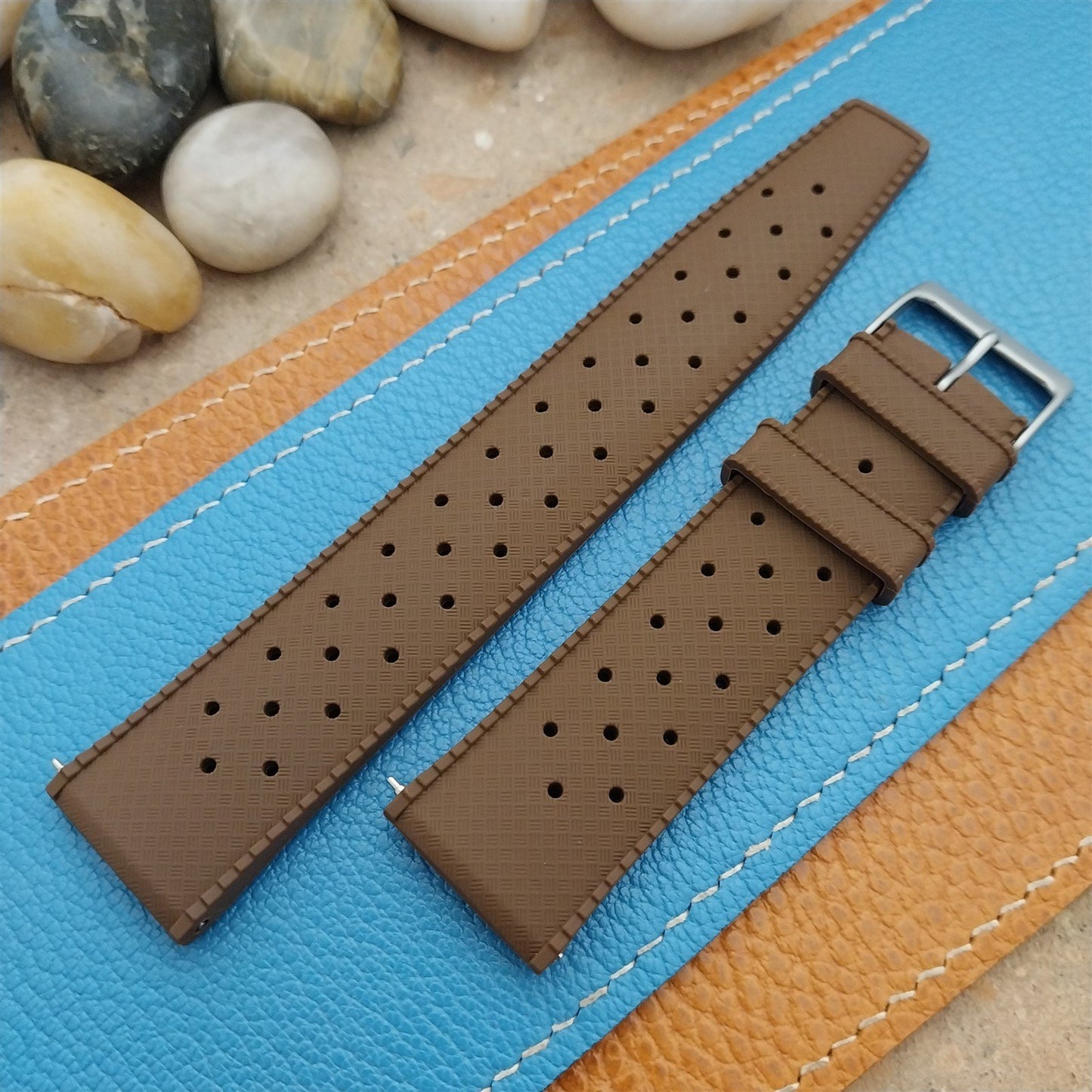22mm FKM Tropical Brown Divers Watch Strap QR Spring Bars & Bead Blasted Buckle