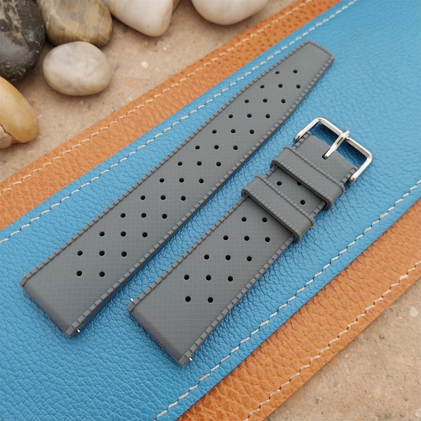 22mm FKM Tropical Gray Divers Tapered Watch Strap & Quick Release Spring Bars