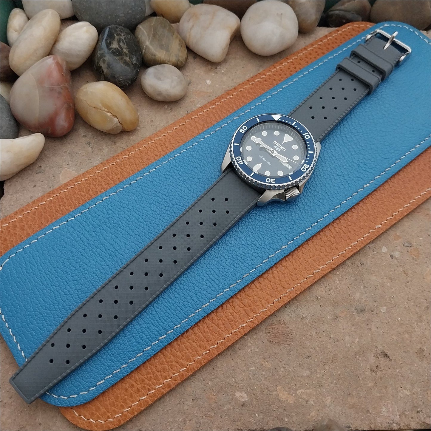 22mm FKM Tropical Gray Divers Tapered Watch Strap & Quick Release Spring Bars