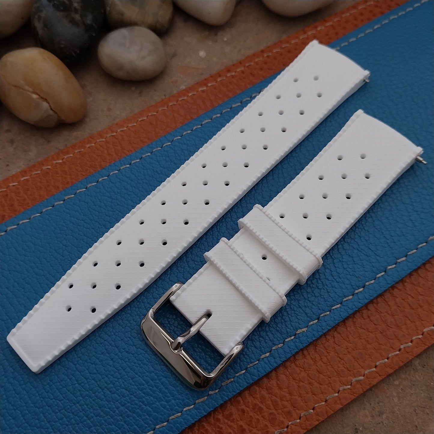 22mm FKM Tropical White Divers Tapered Watch Strap & Quick Release Spring Bars