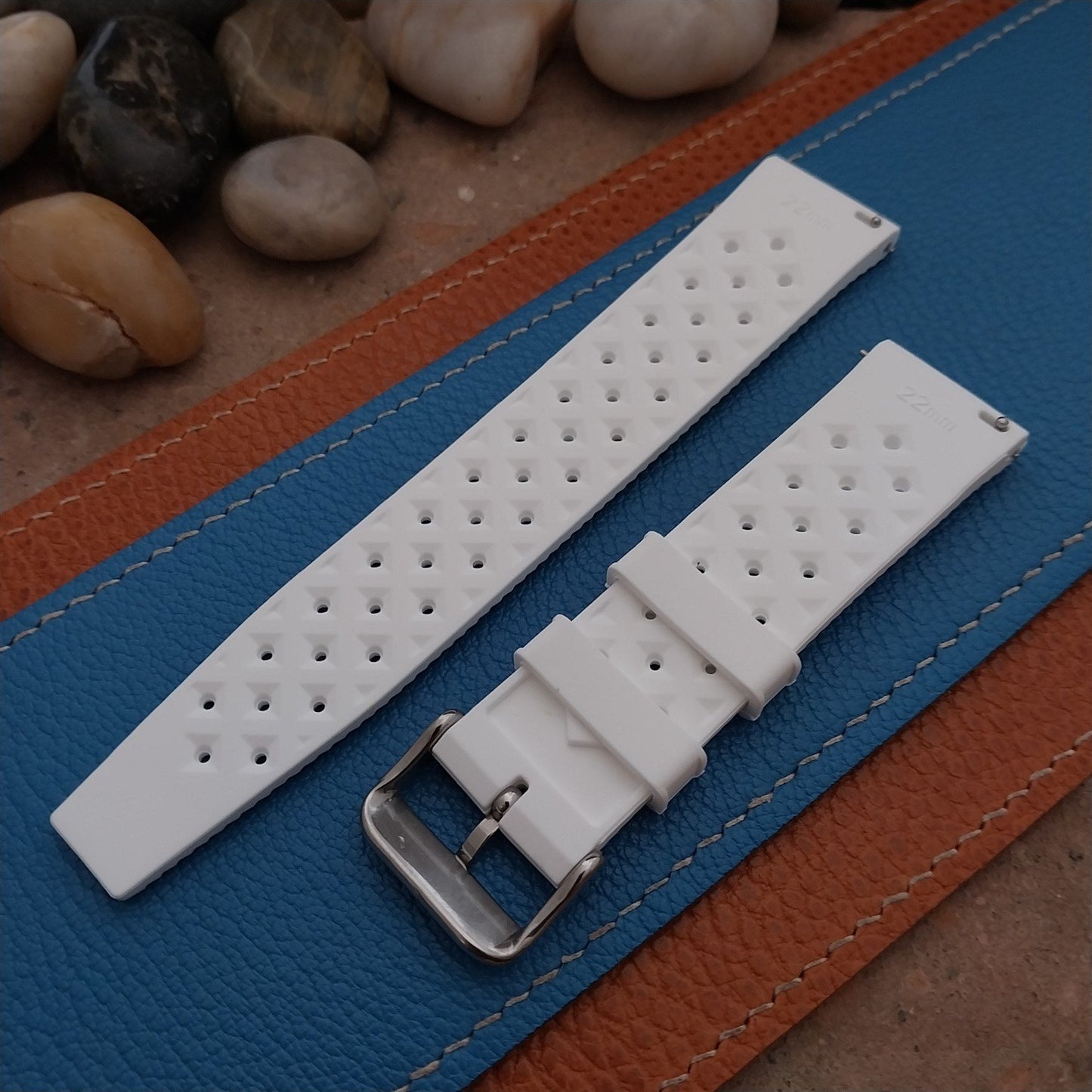 22mm FKM Tropical White Divers Tapered Watch Strap & Quick Release Spring Bars