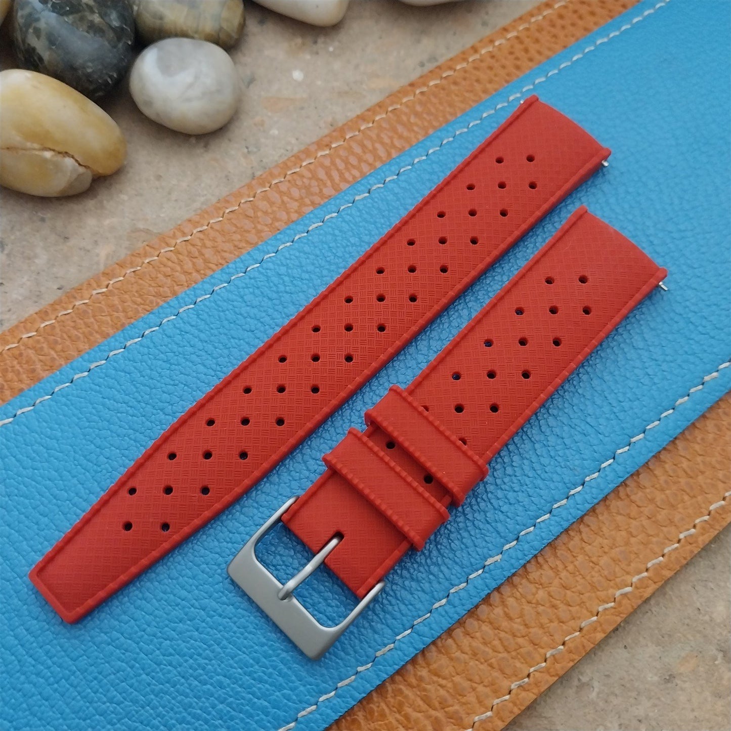 20mm FKM Red Tropical Divers Watch Strap QR Spring Bars & Bead Blasted Buckle