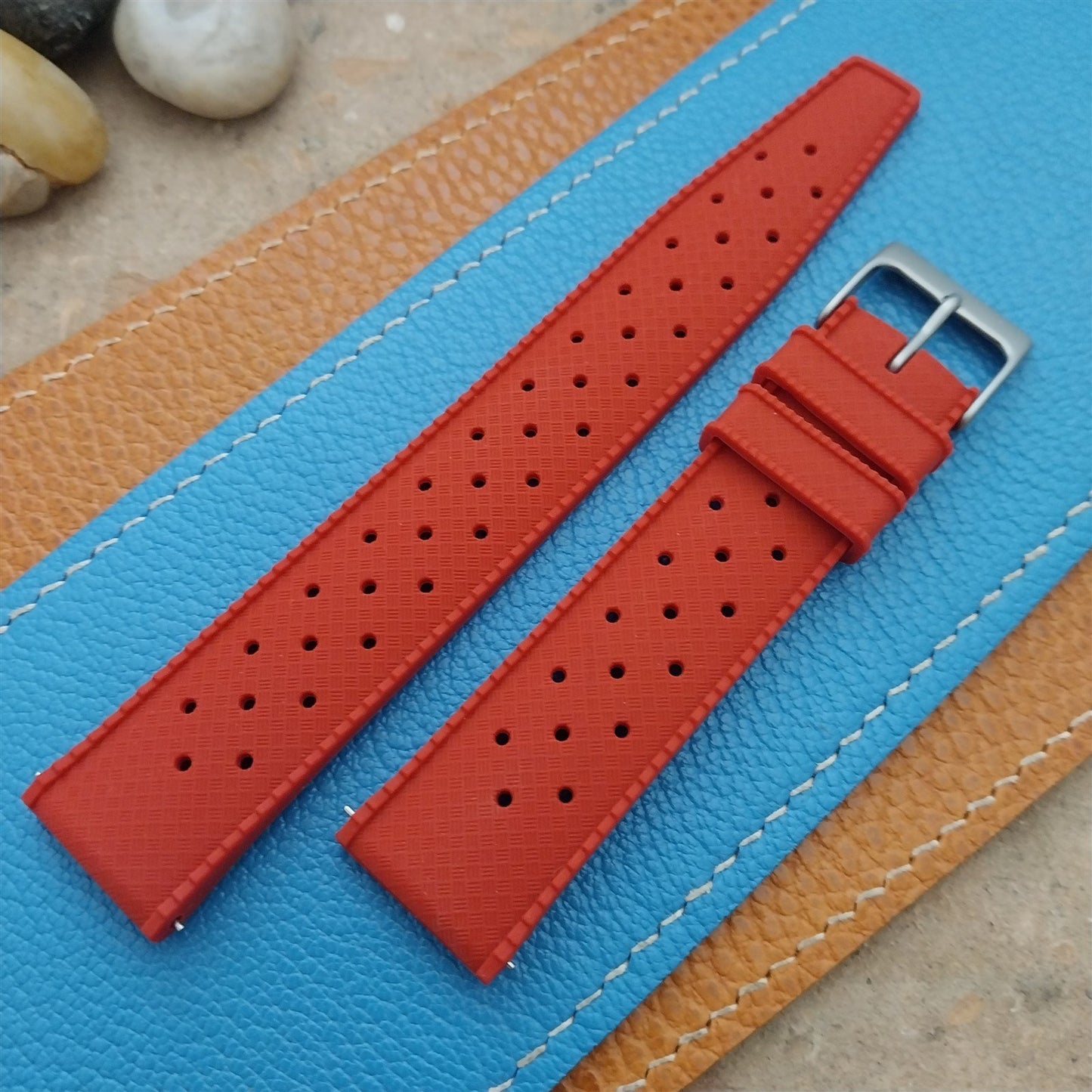 20mm FKM Red Tropical Divers Watch Strap QR Spring Bars & Bead Blasted Buckle