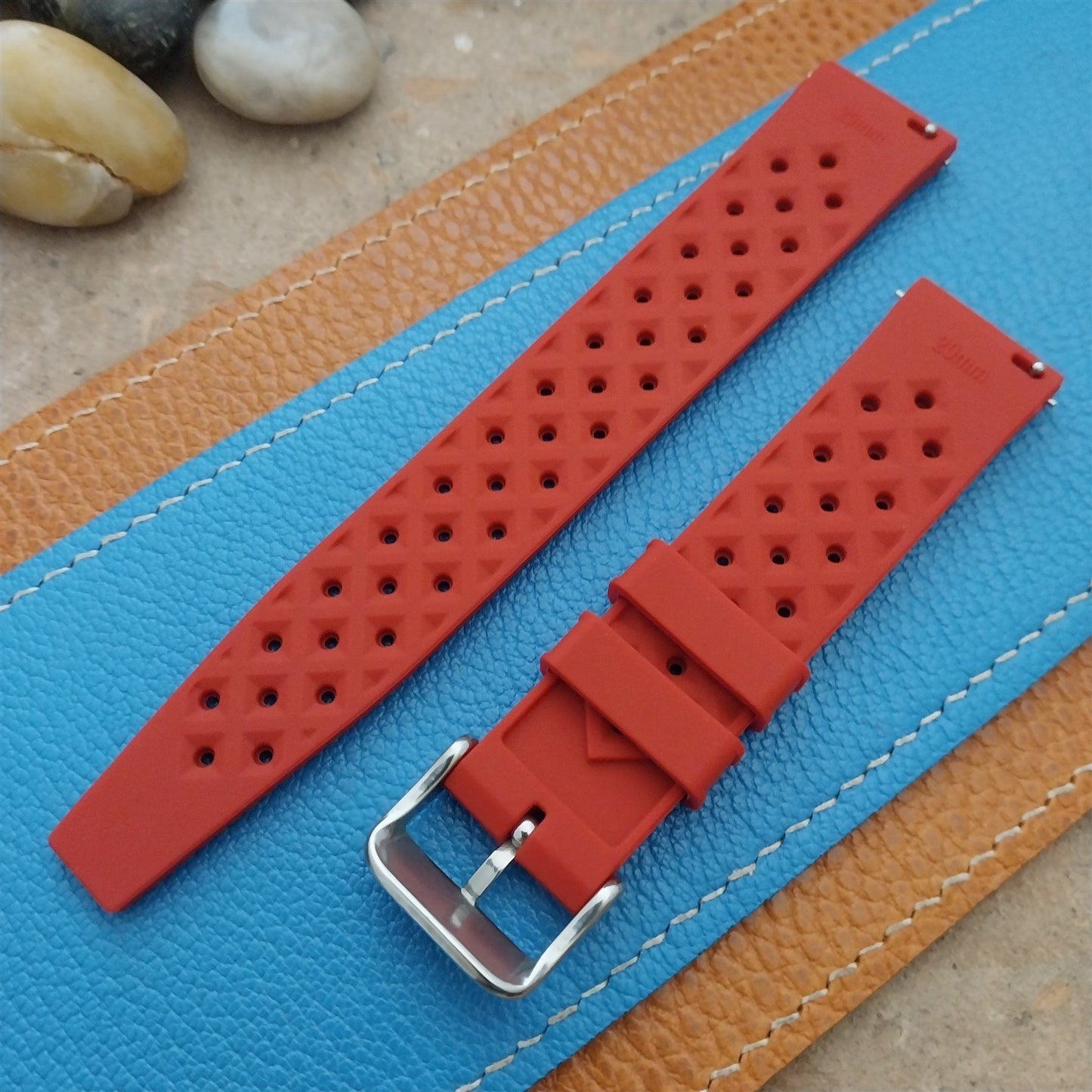 20mm FKM Red Tropical Divers Watch Strap QR Spring Bars & Polished Buckle
