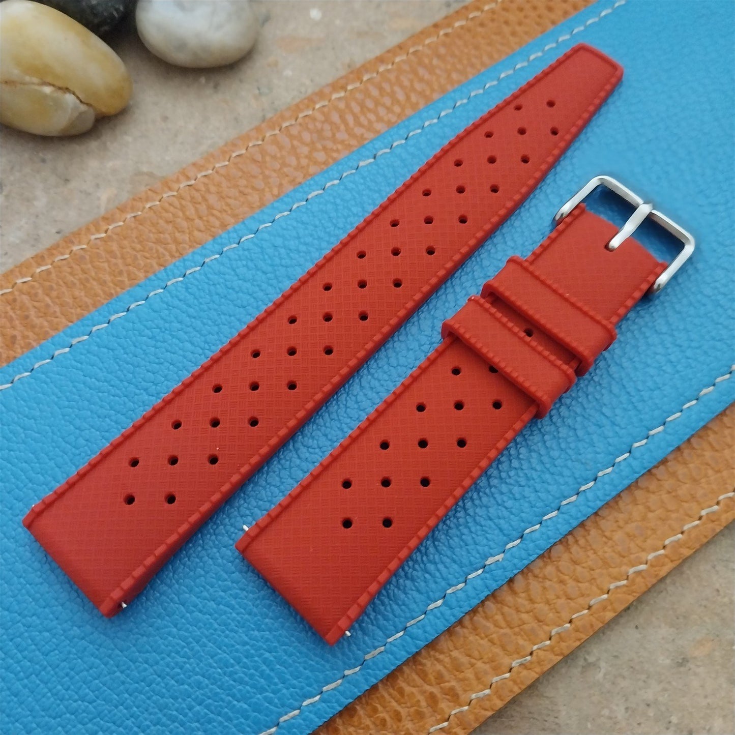 20mm FKM Red Tropical Divers Watch Strap QR Spring Bars & Polished Buckle
