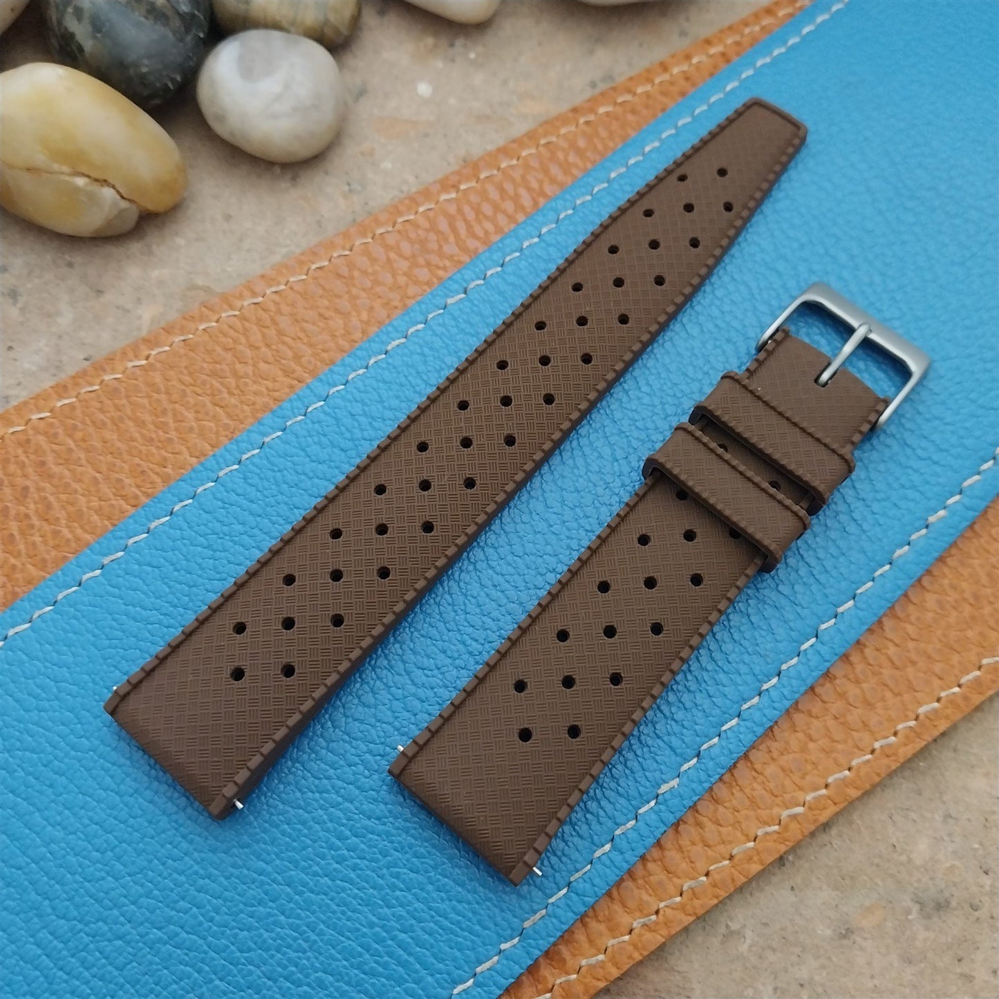 20mm FKM Brown Tropical Divers Watch Strap QR Spring Bars & Bead Blasted Buckle