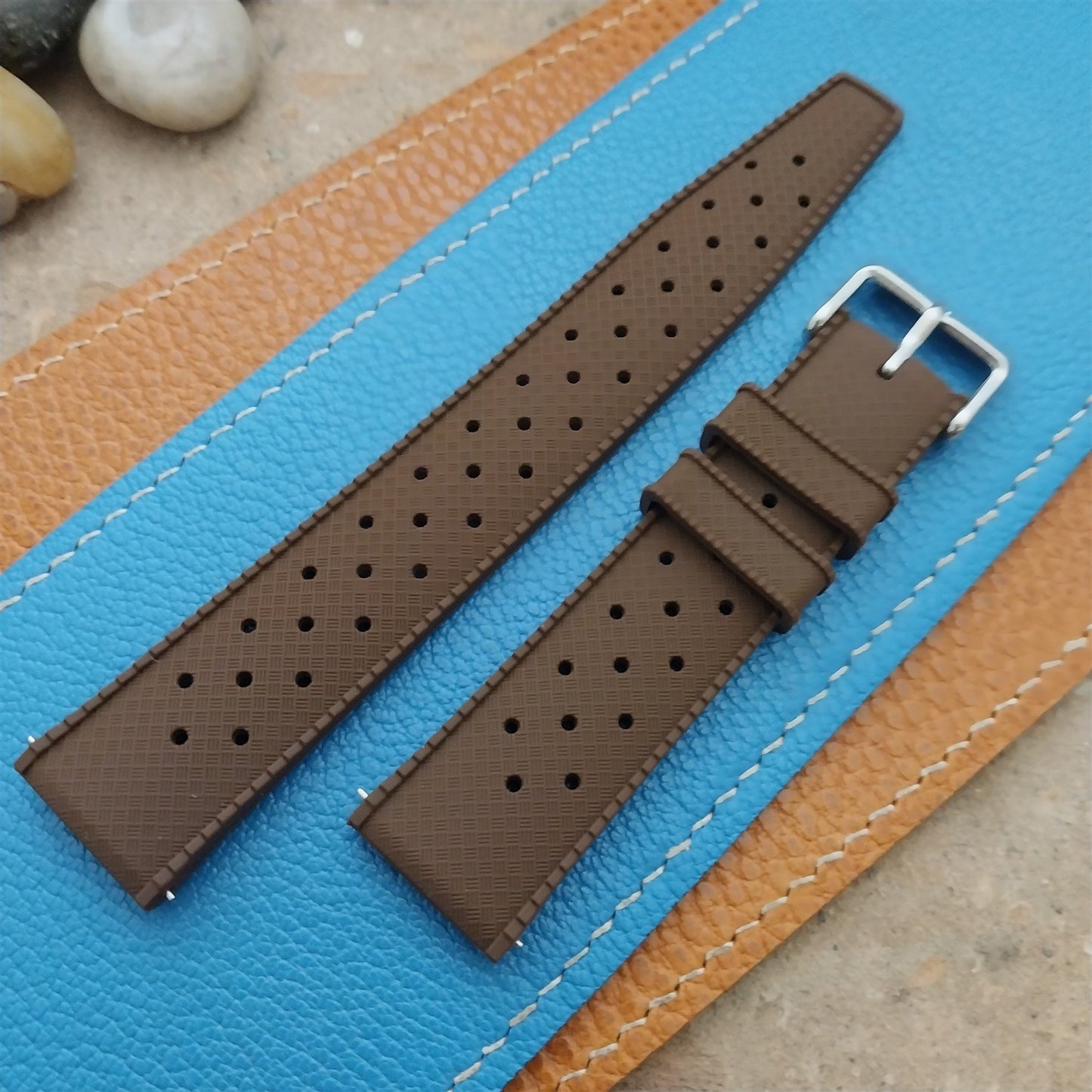 20mm FKM Brown Tropical Divers Watch Strap QR Spring Bars & Polished Buckle