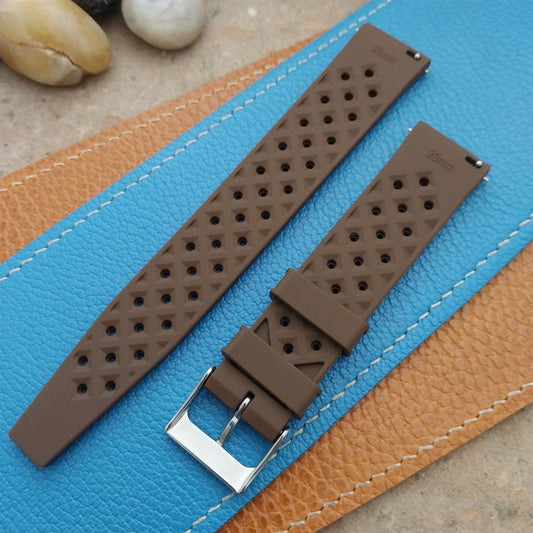 20mm FKM Brown Tropical Divers Watch Strap QR Spring Bars & Polished Buckle