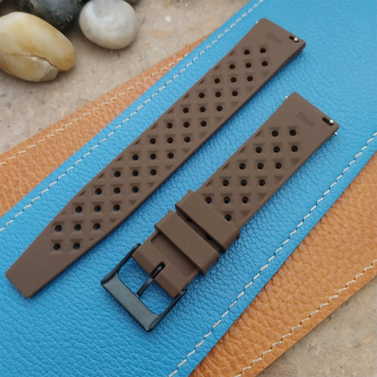 20mm FKM Brown Tropical Divers Watch Strap QR Spring Bars & Black Buckle