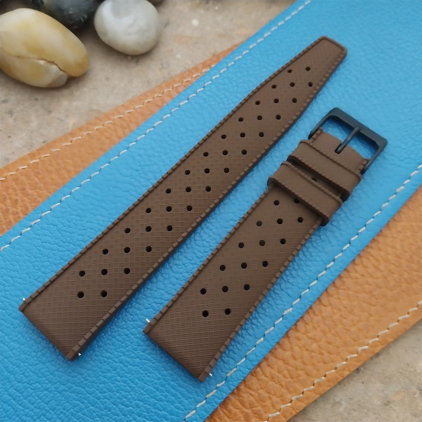 20mm FKM Brown Tropical Divers Watch Strap QR Spring Bars & Black Buckle